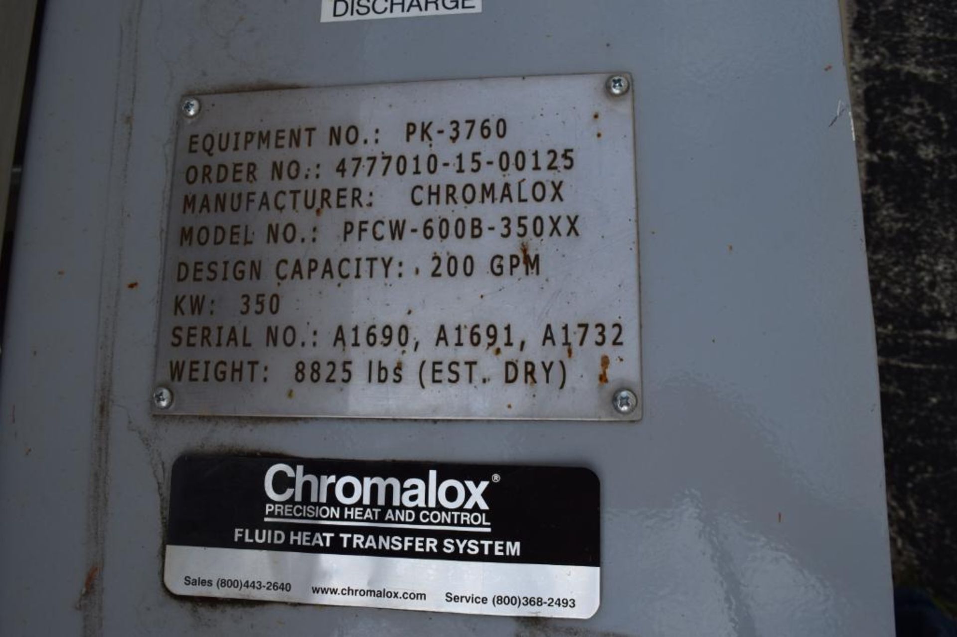 CHROMALOX Heating System Model PFCW-600B-350XX, Design Capacity 200 Gallons Per Minute, 350KW - Image 7 of 8