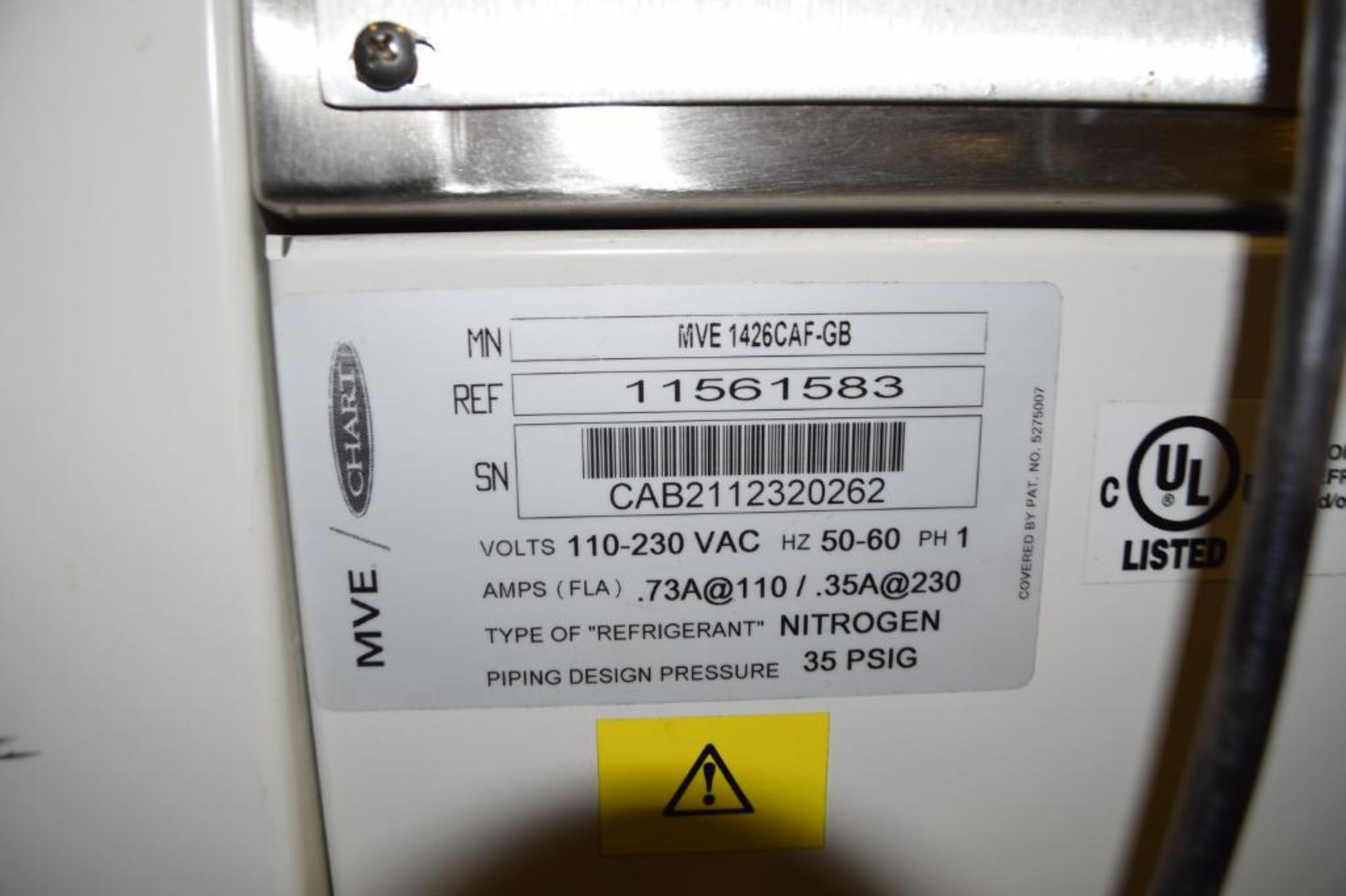 CHART MVE Series Cryogenic Liquid Nitrogen Freezer Model MVE 1426CAF-GB, Neck Opening Approximate 31 - Image 4 of 4