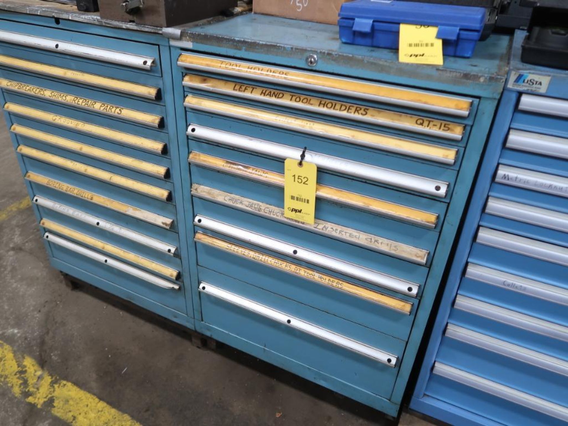 LOT: Lista 9-Drawer Cabinet with Contents including Tooling, Lathe Parts, etc.