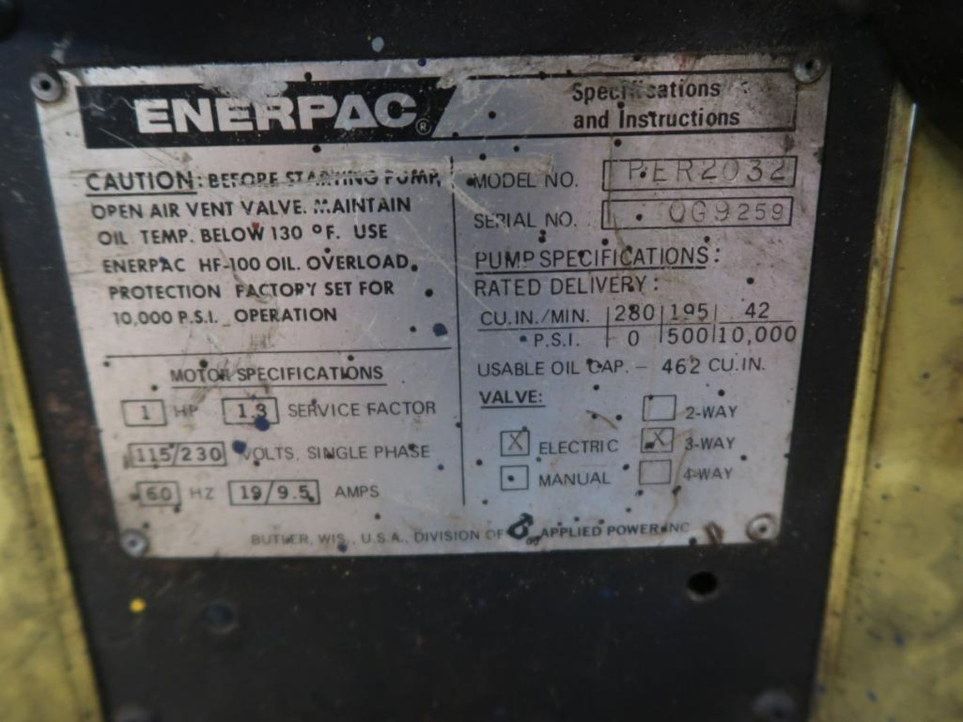 LOT: (1) Enerpac Power Unit Model PER2032, with Cart & Tools - Image 4 of 4