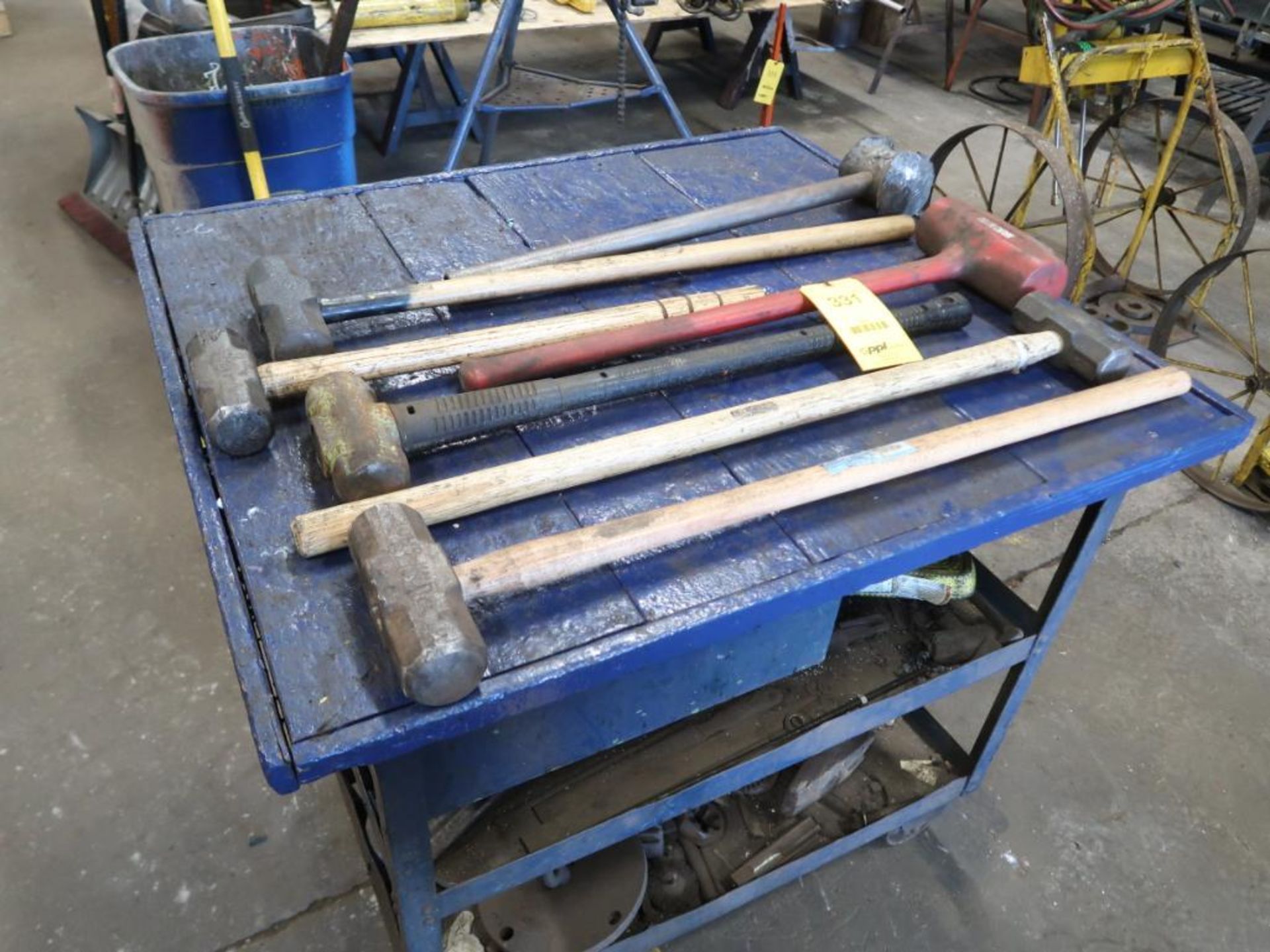 LOT: Assorted Sledge Hammers with 4-Wheel Cart