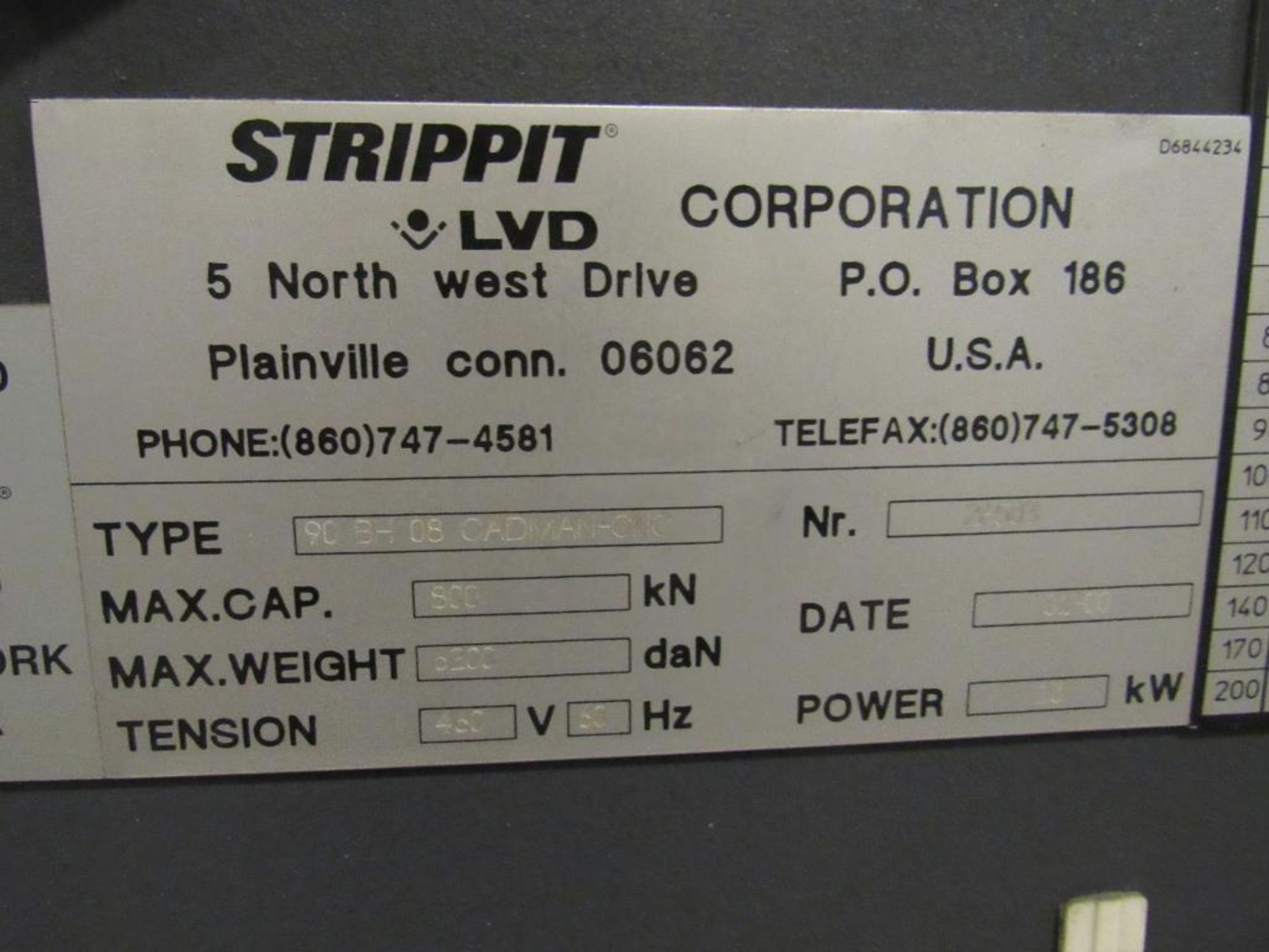 Strippit LVD 90 Ton CNC Hydraulic Press Brake Model 90BH08 Cadman CNC, S/N 26503 (2000), 98 in. - Image 5 of 5