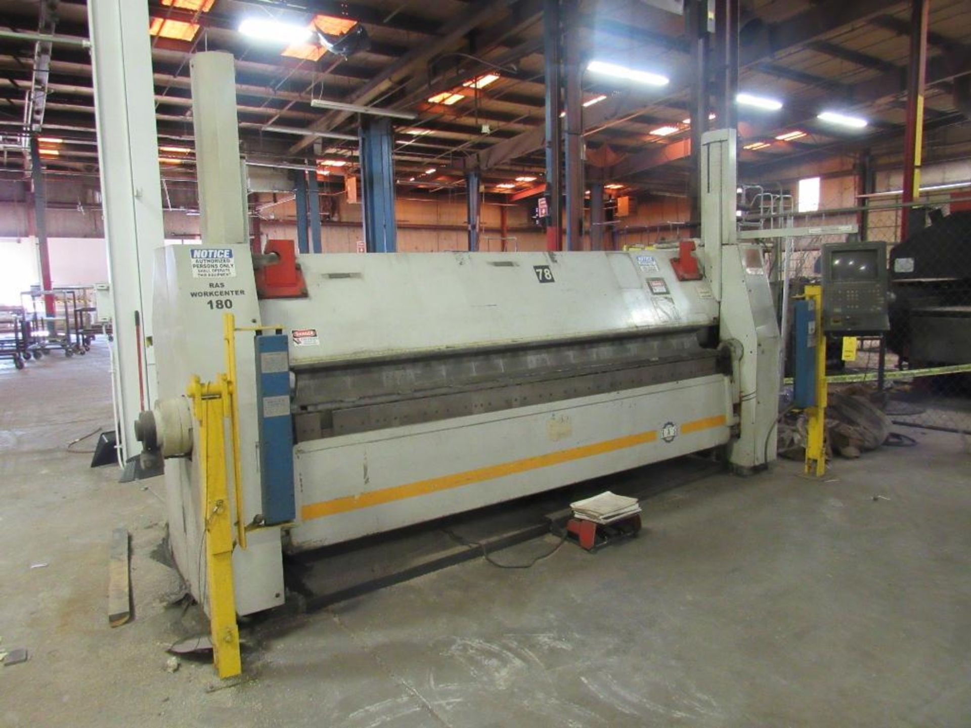 RAS CNC Hydraulic Folding Machine Model Work Center, 180/74.30, S/N 82/40, 128 in. Overall, RAS