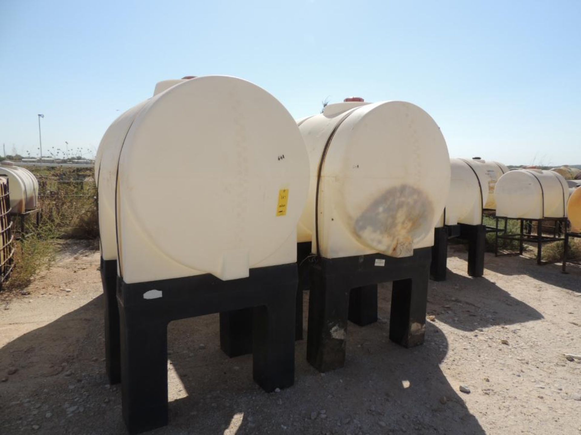 LOT: (5) Tank Works Poly Tanks on Poly Stands - (3) 350 Gallon, (2) 230 Gallon (LOCATED IN HENNESSEY