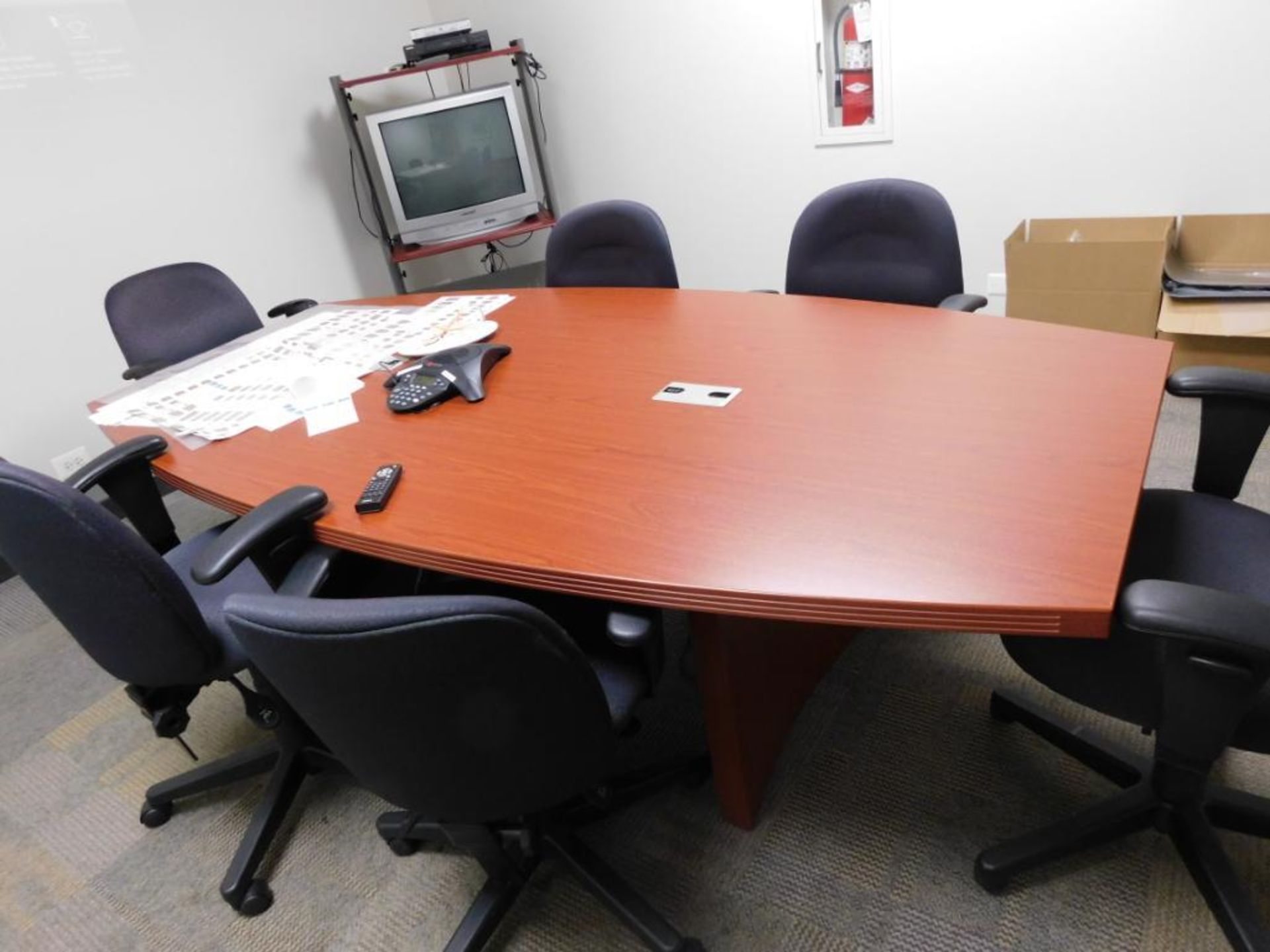 LOT: Contents of Small Conference Room including Dell Projector, 8 ft. x 4 ft. Table, (7) Chairs, Sh - Image 3 of 6