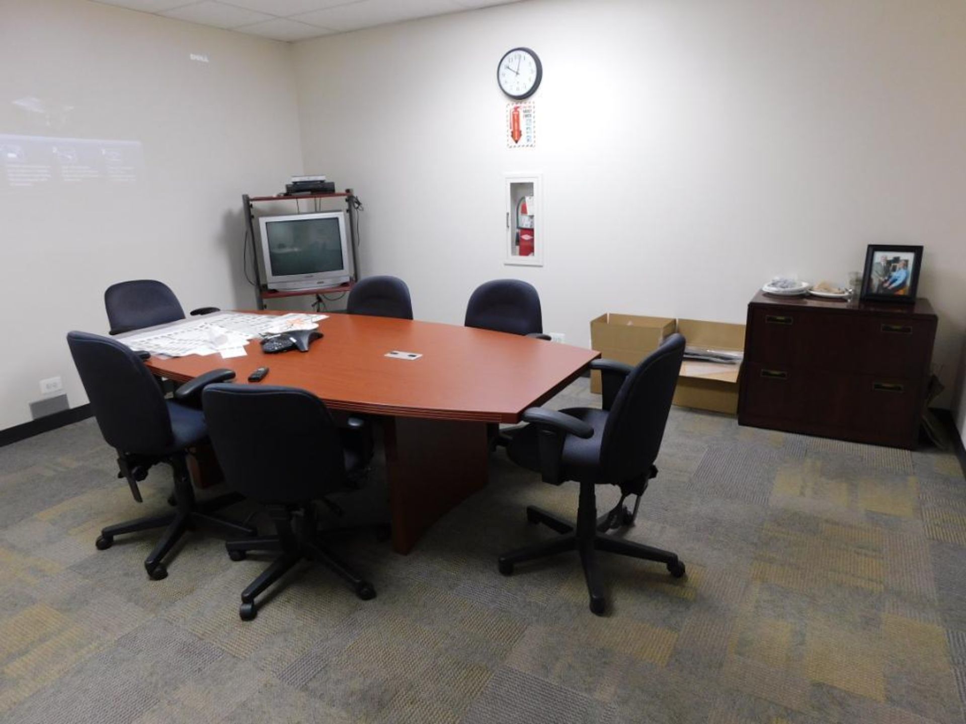 LOT: Contents of Small Conference Room including Dell Projector, 8 ft. x 4 ft. Table, (7) Chairs, Sh - Image 2 of 6