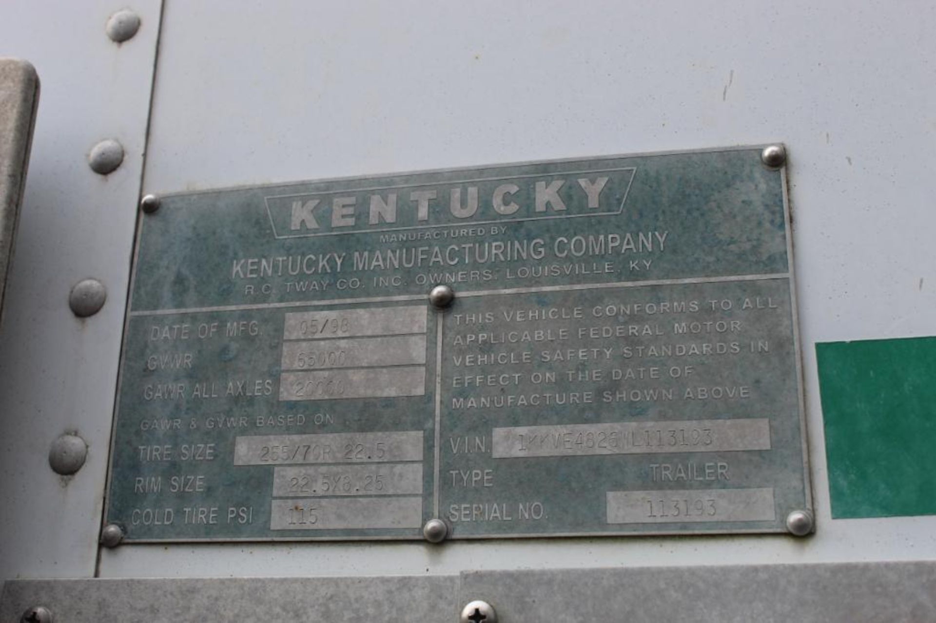 1998 Kentucky 47 ft. Tandem-Axle Furniture Van Trailer, VIN 1KKVE4826WL113193, Roll-up Rear & (4) Sw - Image 4 of 4