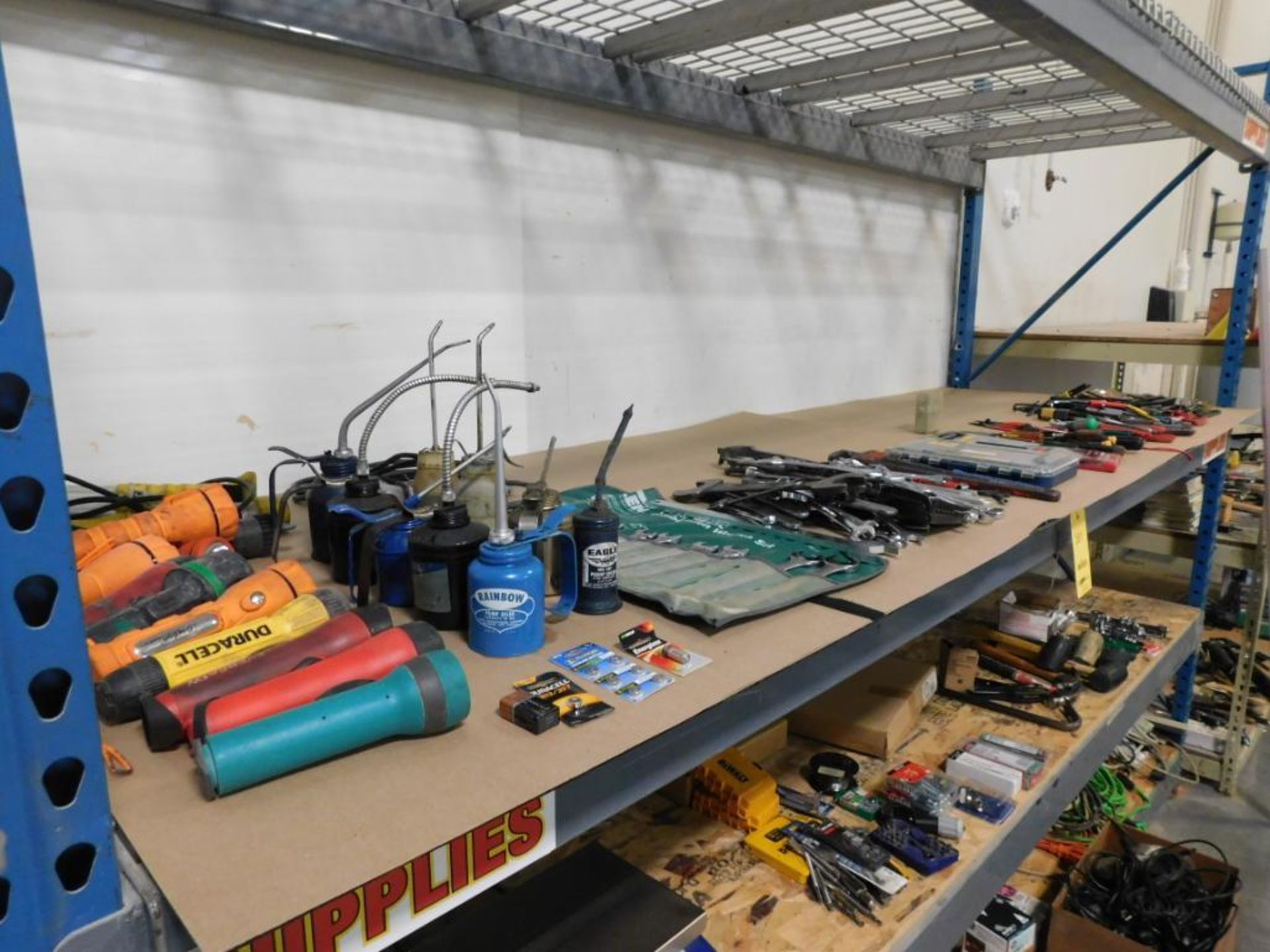 LOT: Contents of Racking including Large Assortment of Tools, Wrenches, Screw Drivers, Allen Wrenche