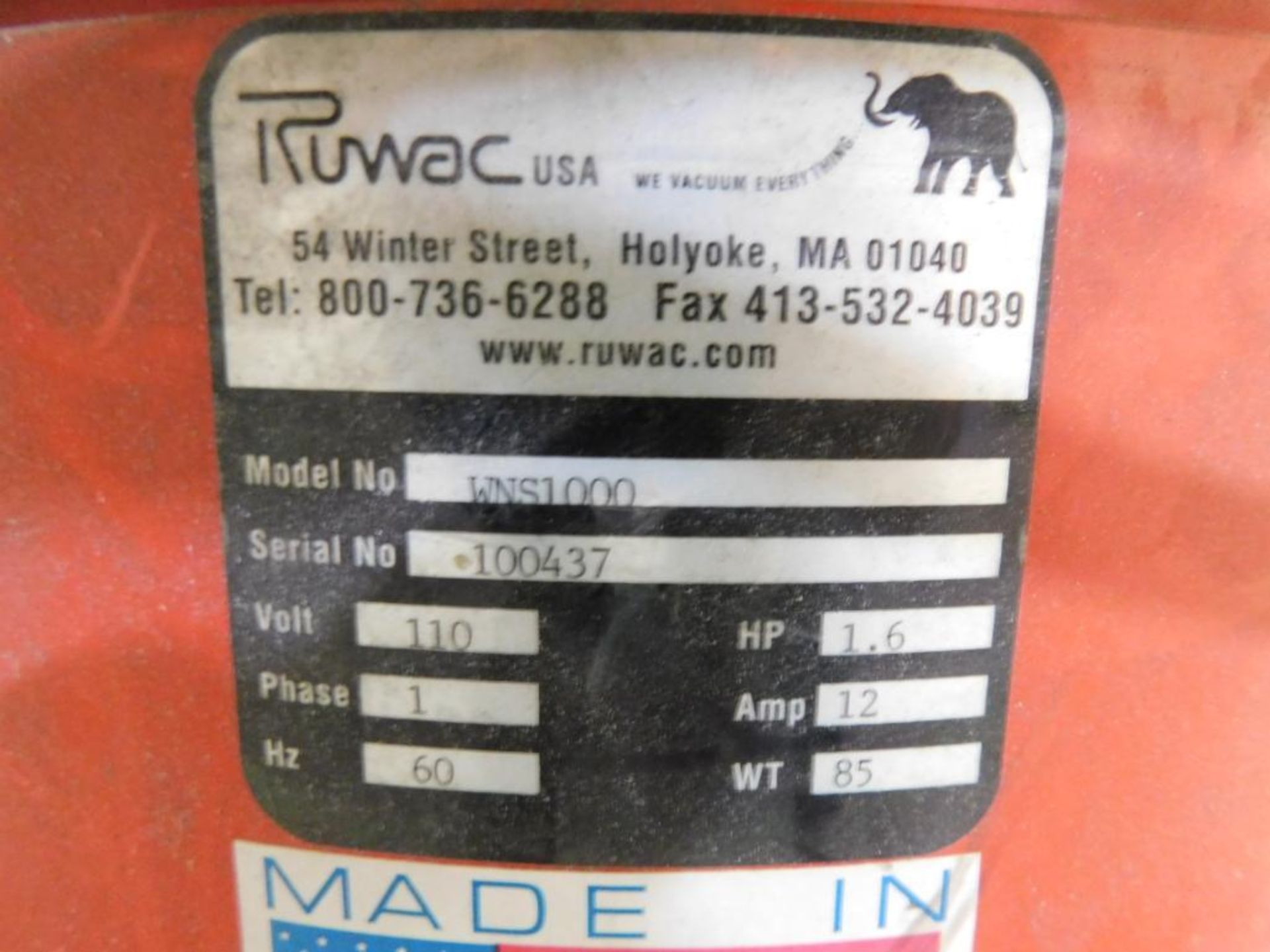 Ruwac Vacuum Model WNS1000, S/N 100437 (LOCATED IN MINNEAPOLIS, MN.) - Image 2 of 2