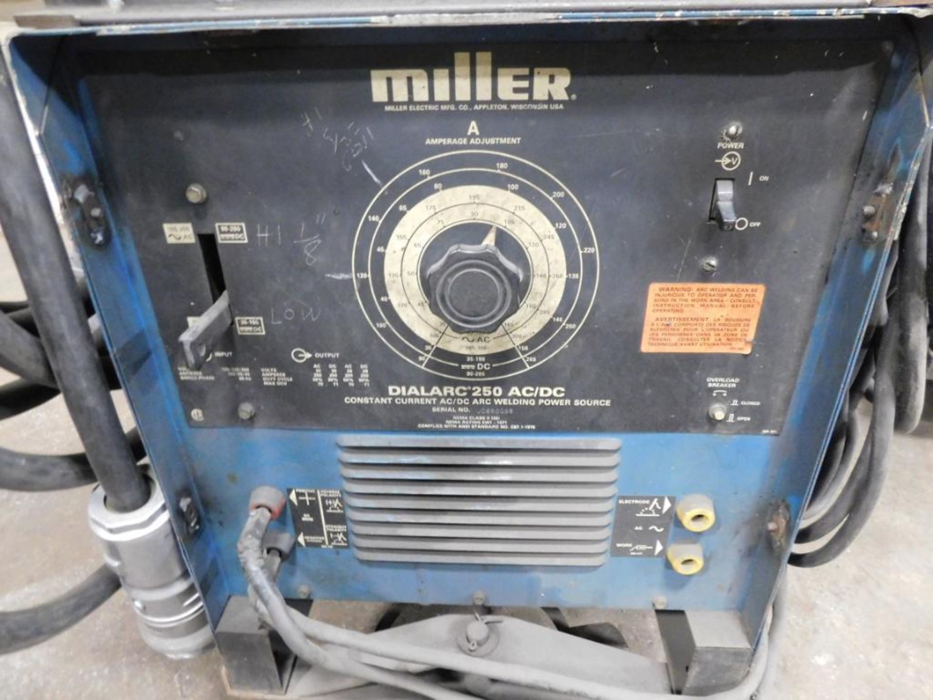 Miller 200 Amp Stick Welder Model Dialarc 250, Cables, Cart - Image 2 of 2