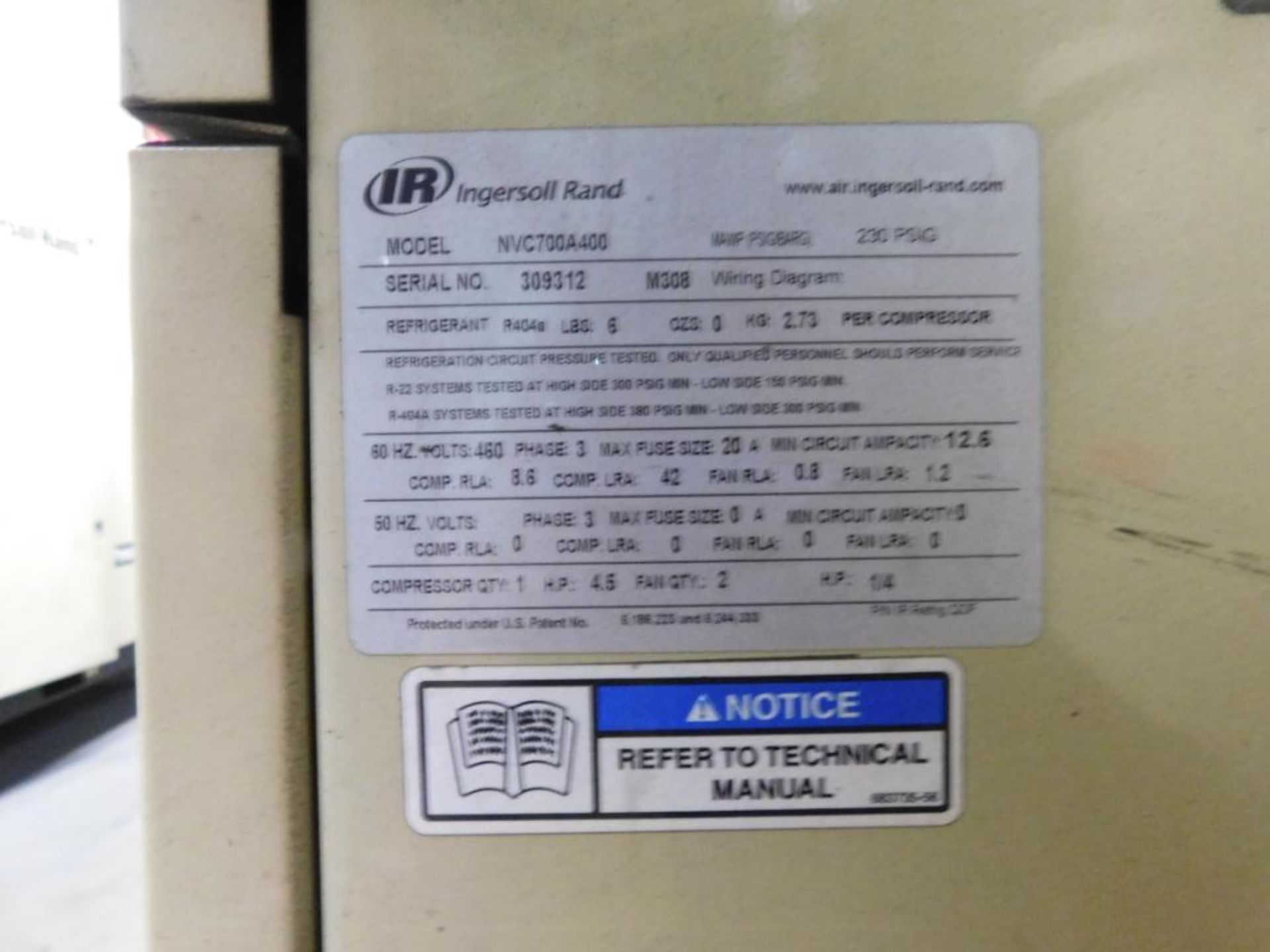 Ingersoll Rand Refrigerated Air Dryer Model NVC700A400, S/N 309312, 700 SCFM, Touch Pad Controls - Image 3 of 3