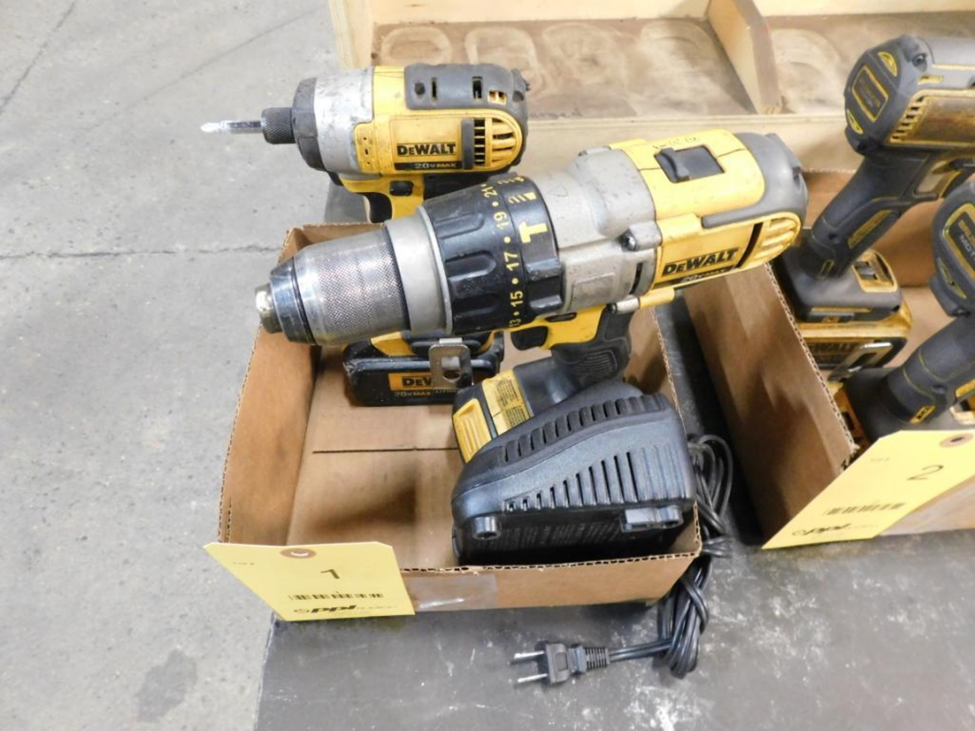 LOT: (1) Dewalt 1/2 in. Cordless Drill with Battery, (1) Dewalt 1/4 in. Cordless Impact Driver, with