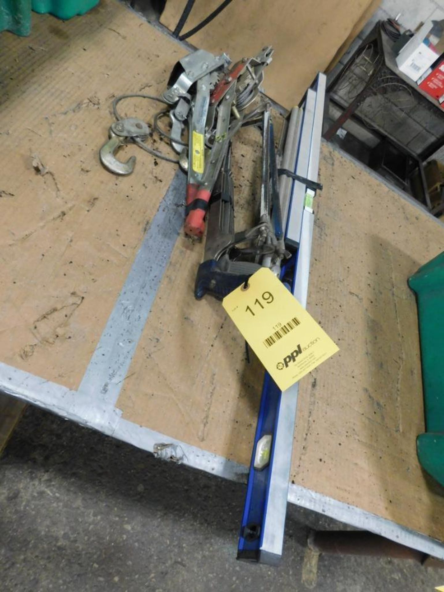 LOT: (2) Come-a-Long Cable Power Pullers, Levels & Saws