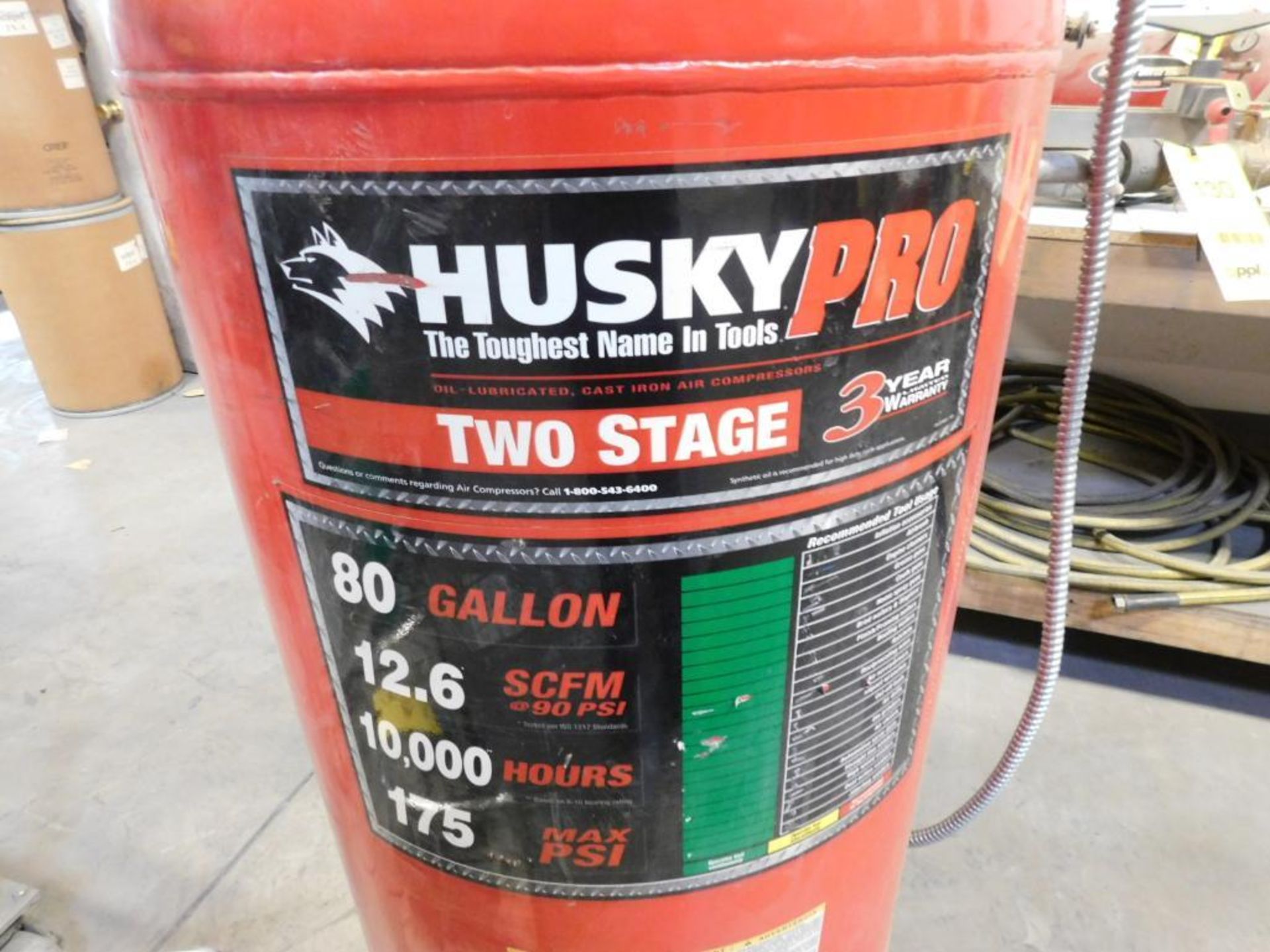 Husky Pro 2-Stage Vertical Air Compressor Model HS781003AJ, S/N L4/8/05-00083, 80 Gallon, 175 PSI - Image 3 of 4