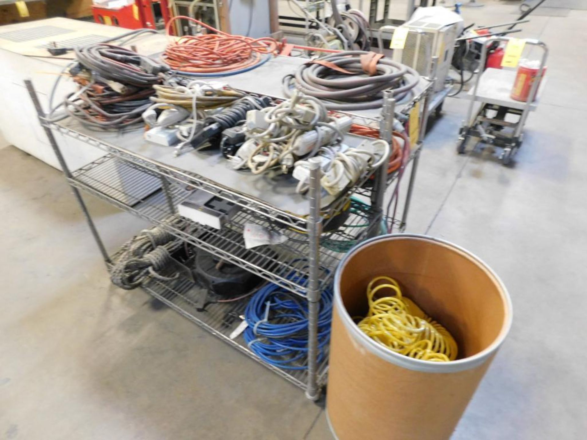 LOT: (2) Portable Shelves with Contents including Extension Cords, Power Strips, Air Hoses, Rope, - Image 2 of 2