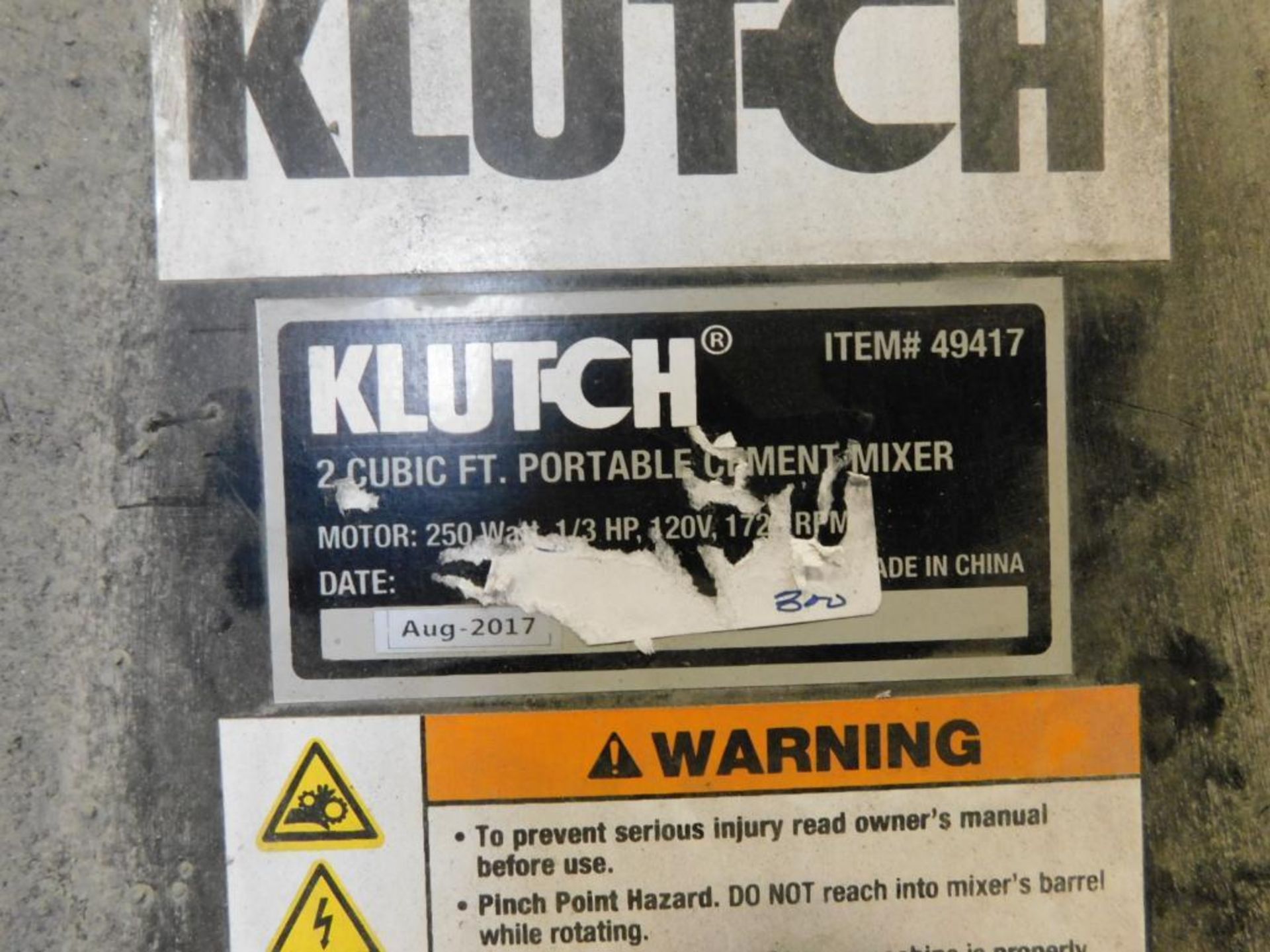 Klutch 2 cu. ft. Portable Cement Mixer (2007), 1/3 HP - Image 2 of 2