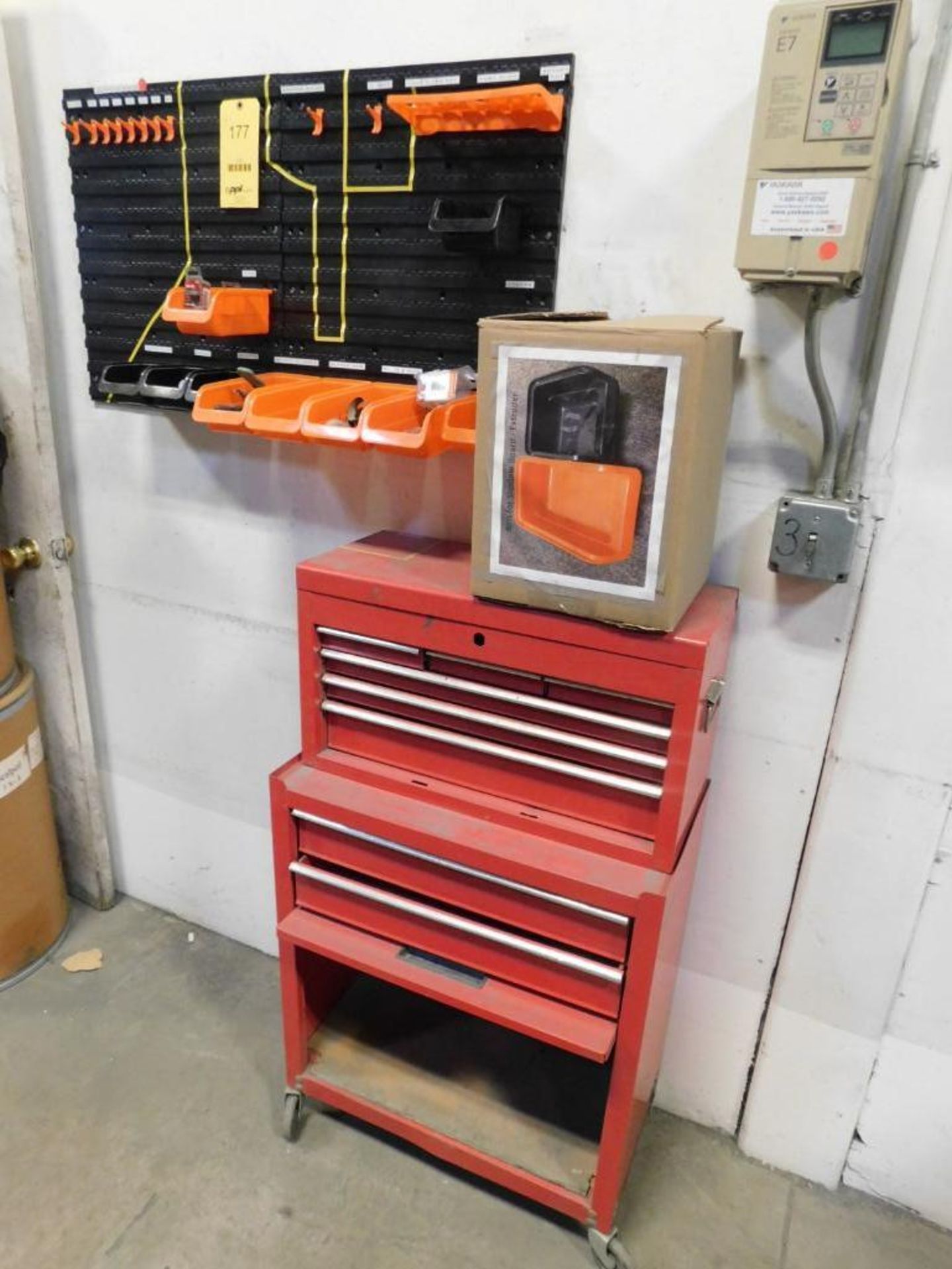 LOT: 3-Drawer Portable Tool Chest with Top 6-Drawer Tool Box, Shadow Board with Bins