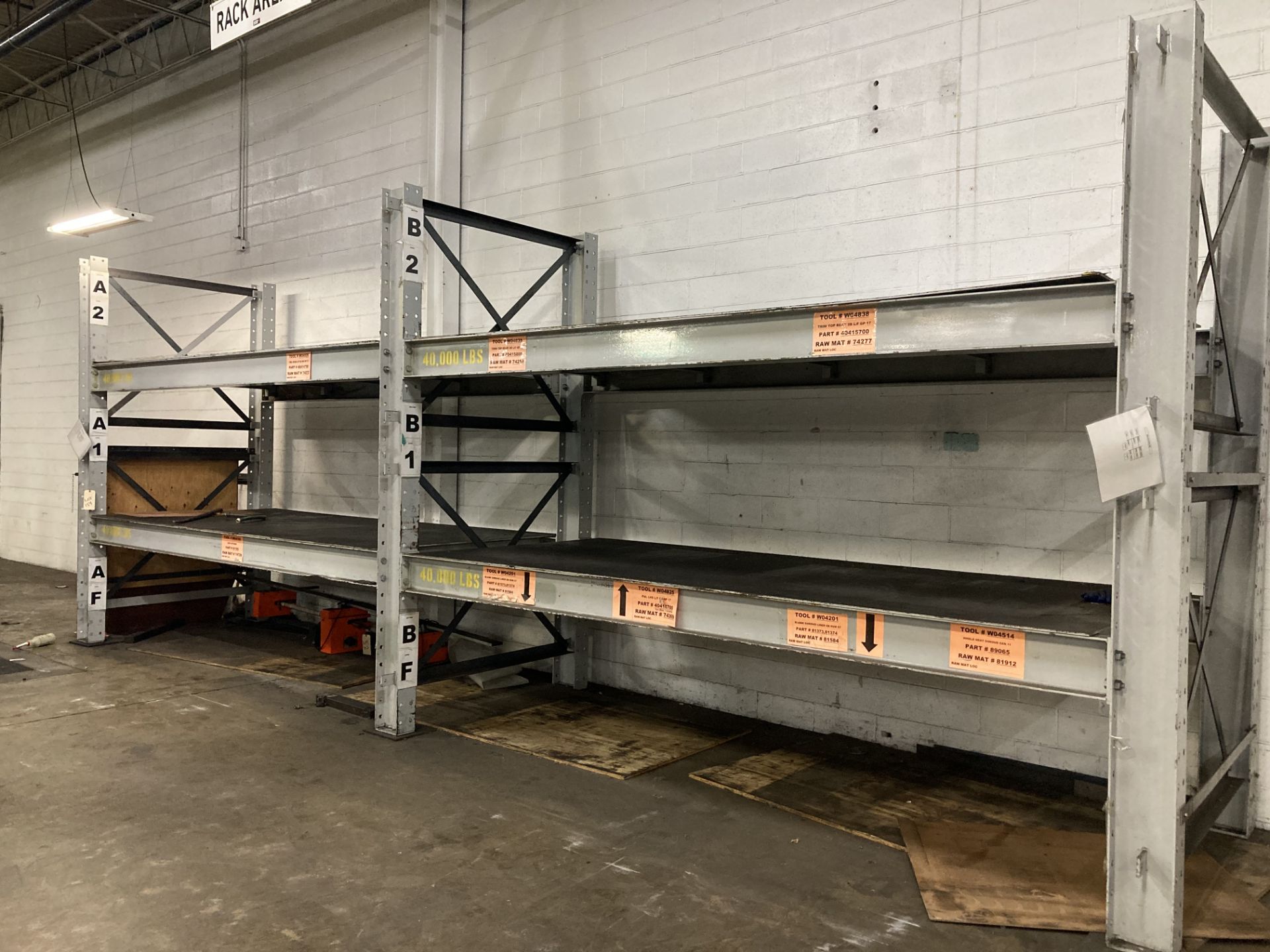 (2) section of ROSS TECH heavy duty die racks w/ steel shelf plates, 40,000# capacity per shelf