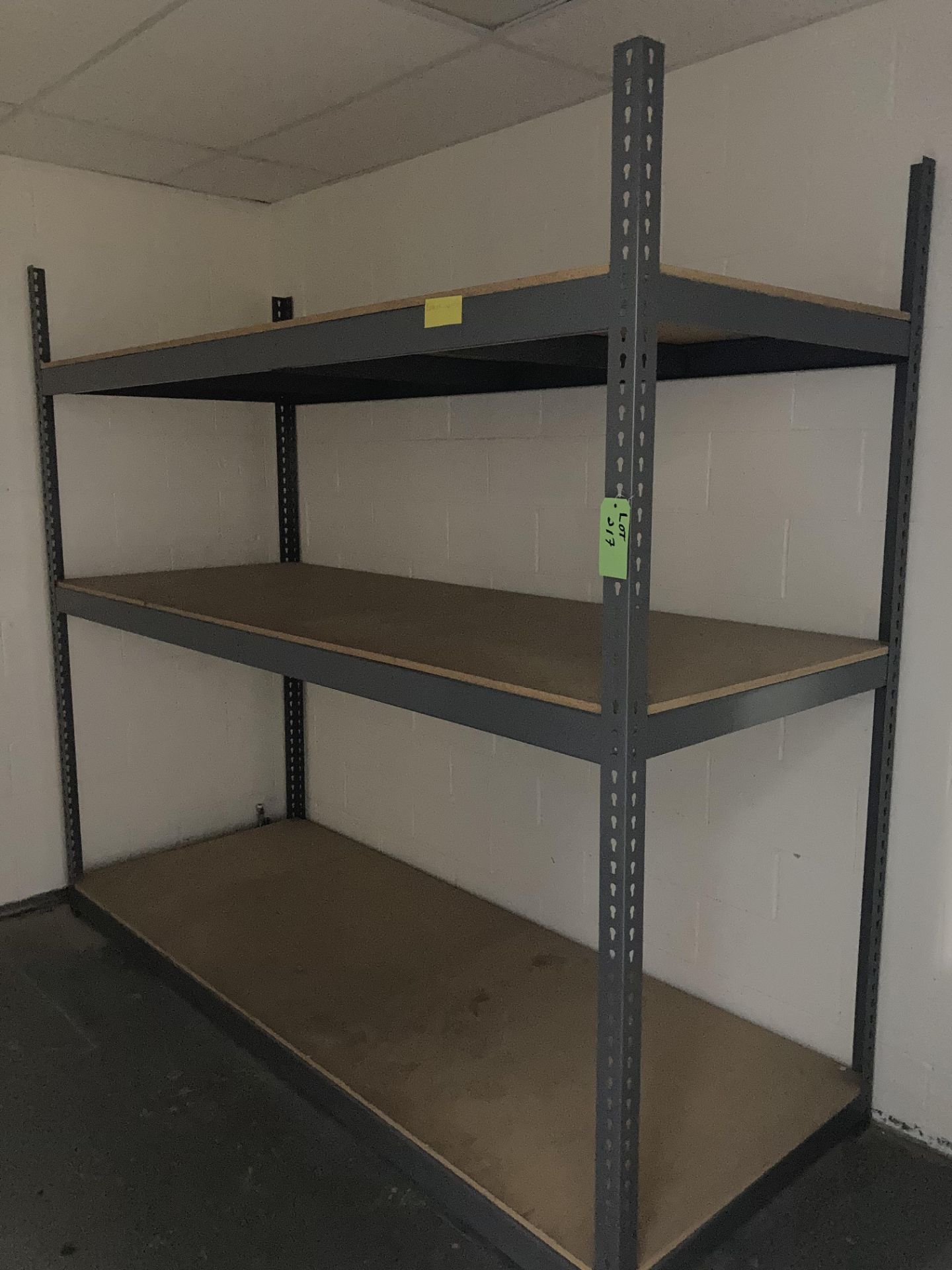 Metal shelf unit with wood shelves, 8' x 36" x 83" high