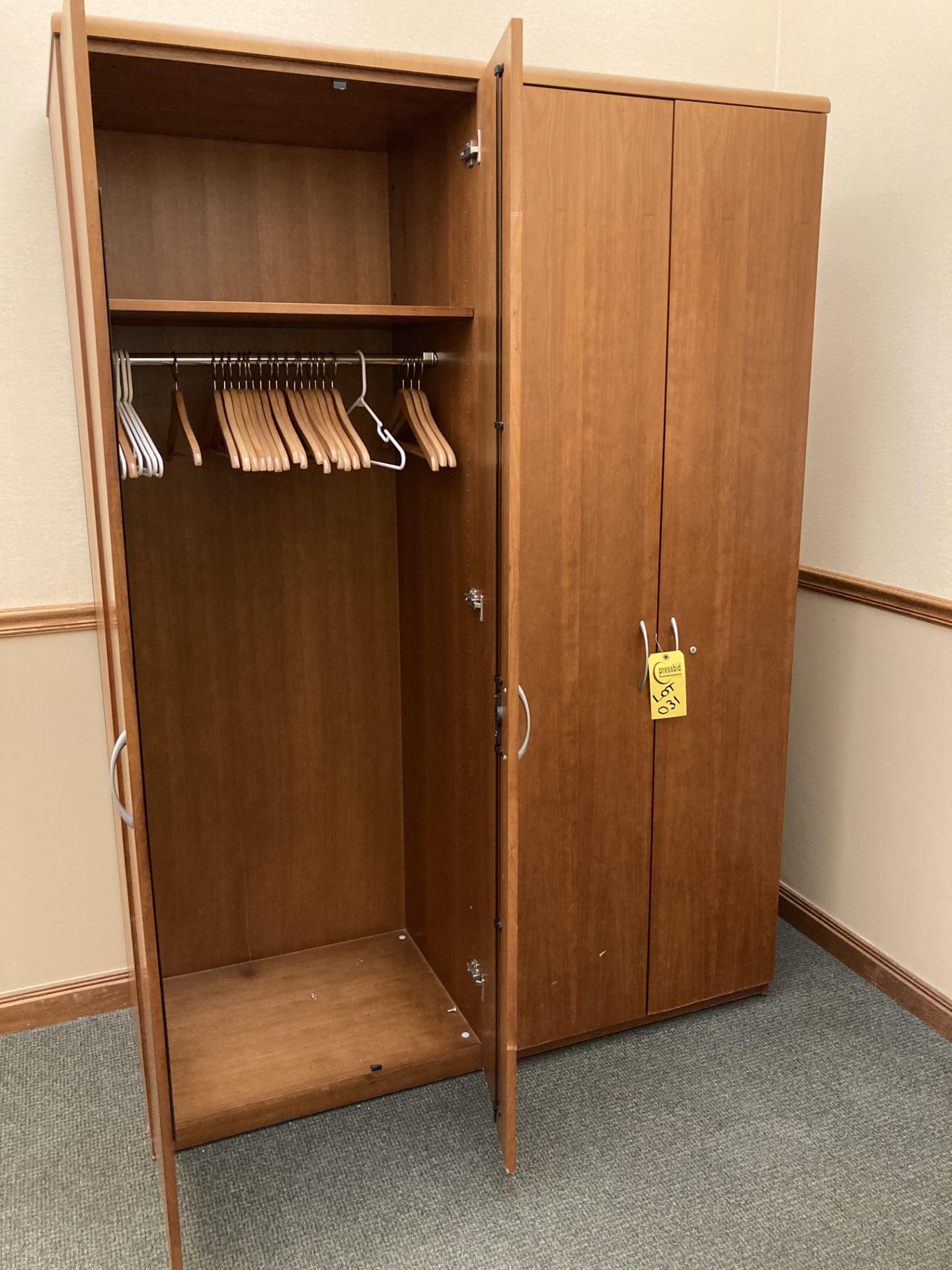 (2) wooden coat cabinets