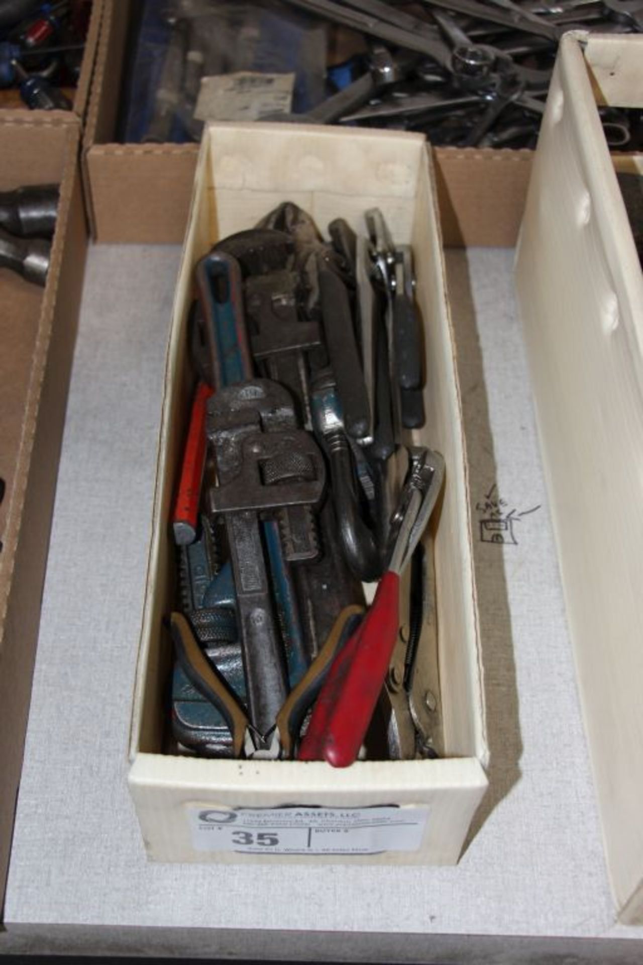 assortment of pipe wrenches, channel locks & misc.