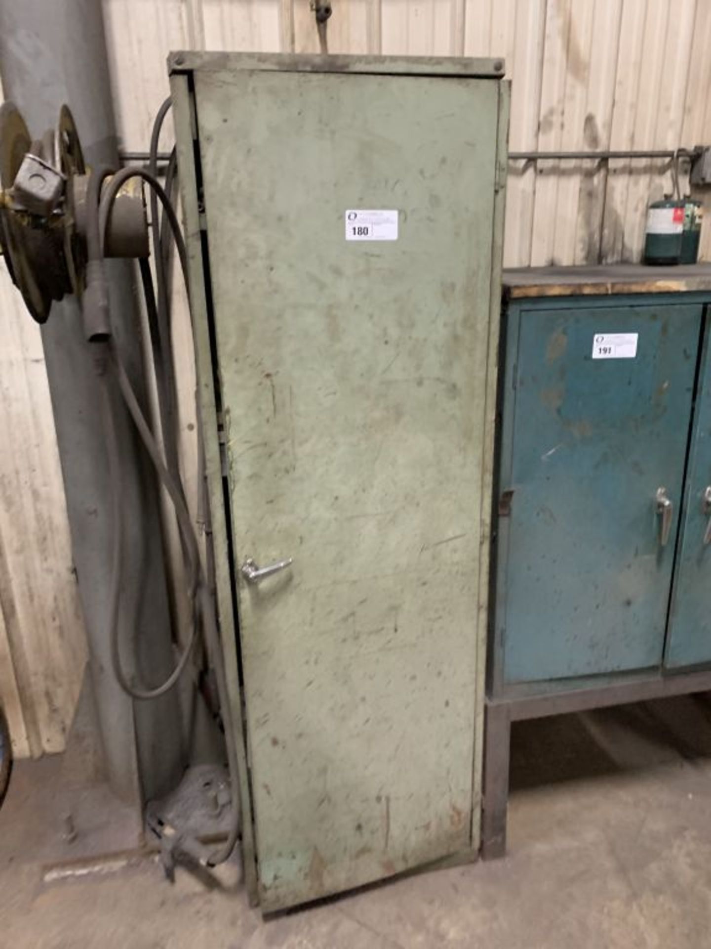 metal cabinet with welding supplies, rods & wire