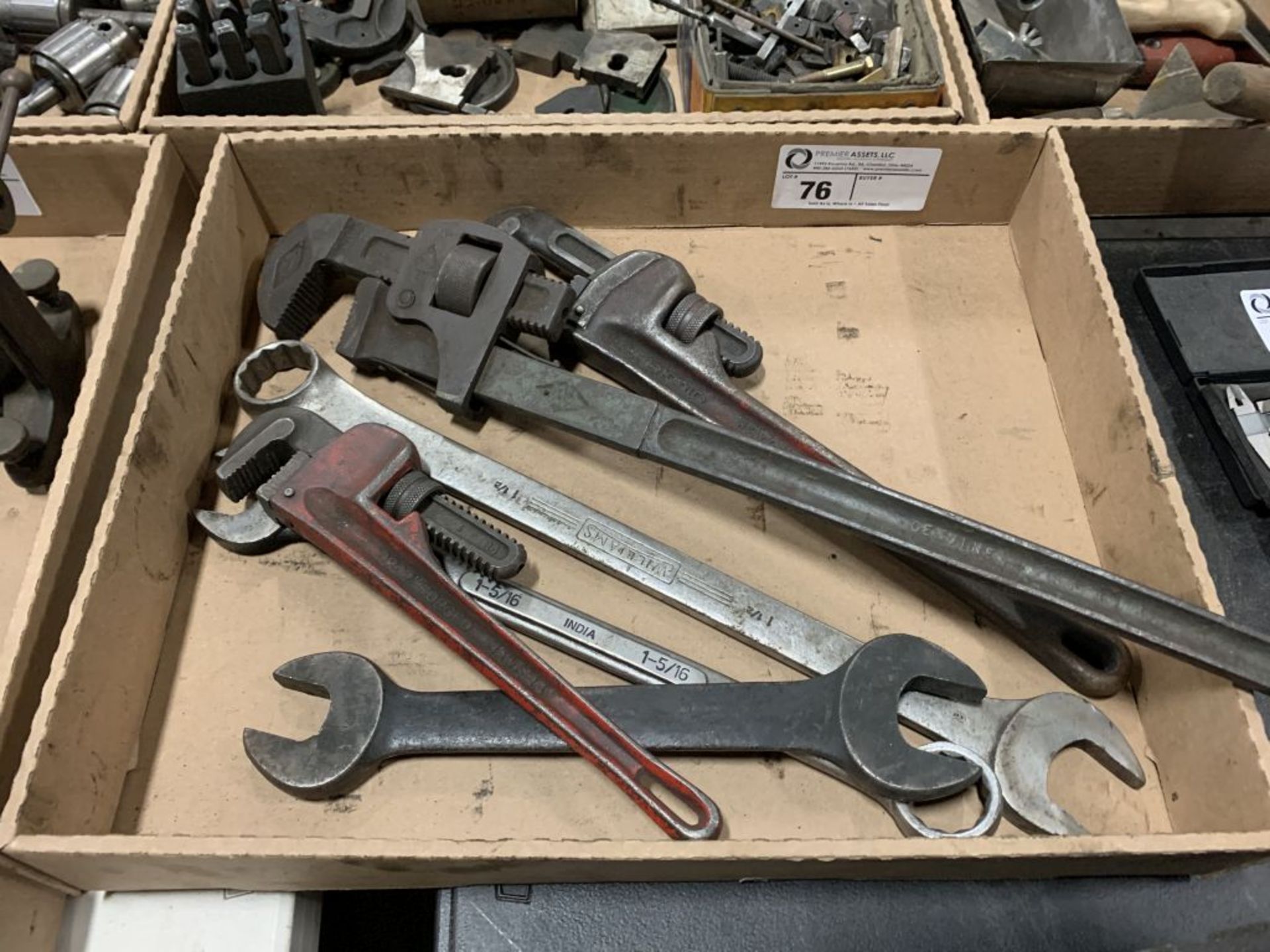 assortment of pipe wrenches & box wrenches