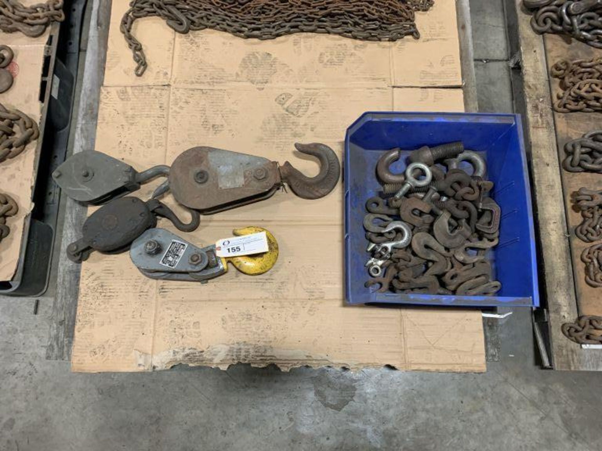 assortment of shackles and hooks
