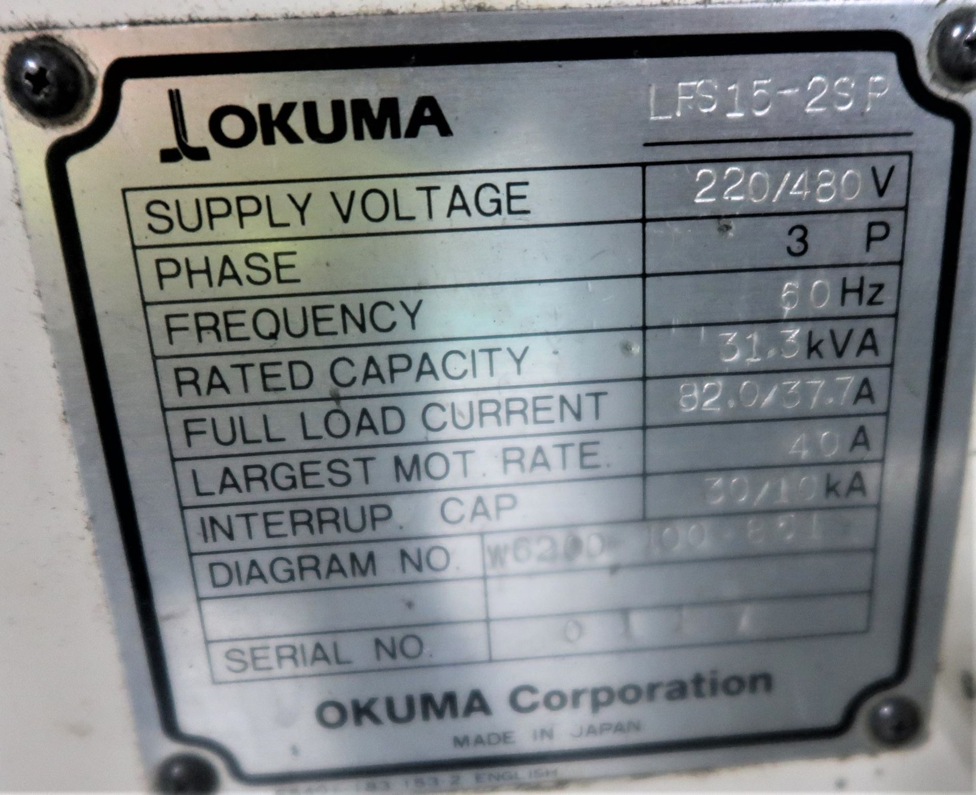 Okuma Robusturn LFS15-2SP CNC Twin Spindle Turning Center Chucker, S/N 0117 - Image 6 of 6
