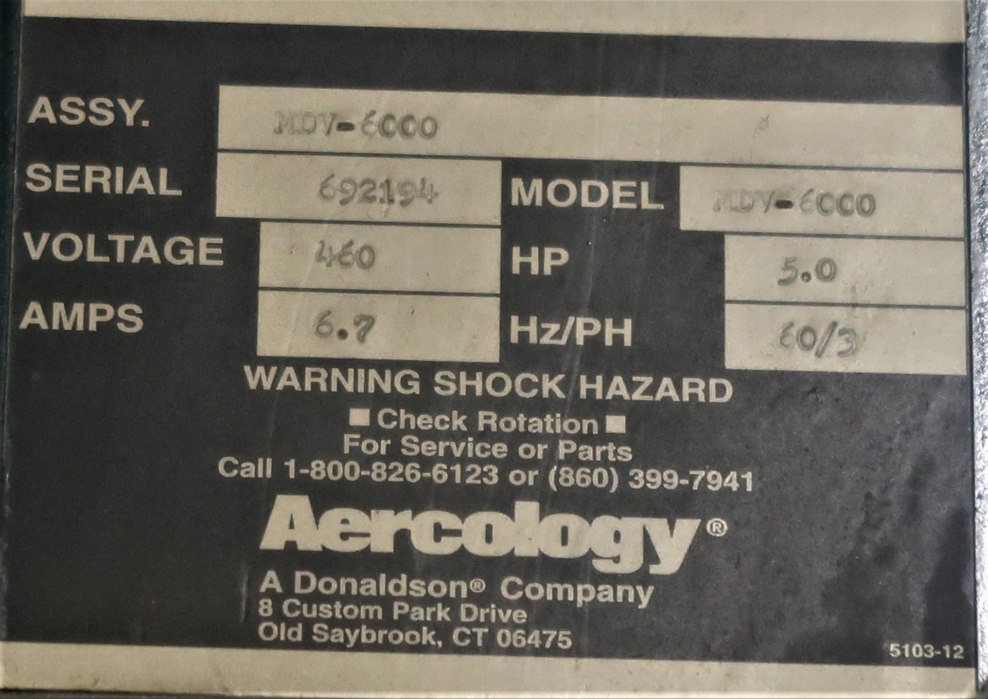 Aerocology MDV 6000 Mist Collector, S/N 692194 - Image 4 of 4