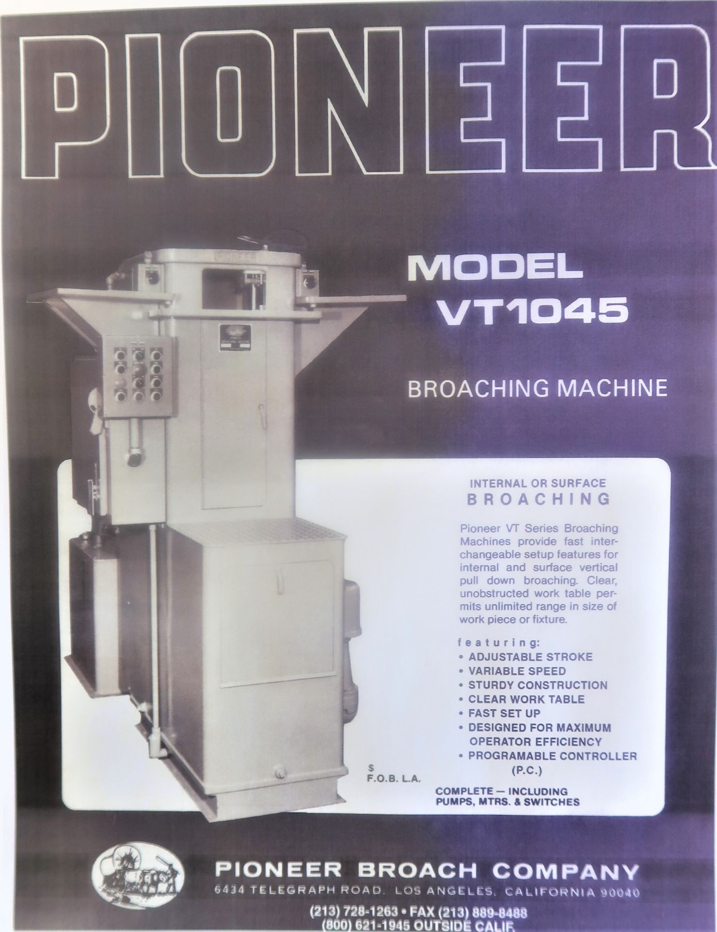 10 Ton Pioneer Model V-T 1045 Vertical Broach, S/N A1862 NEW 2016 - Image 9 of 12