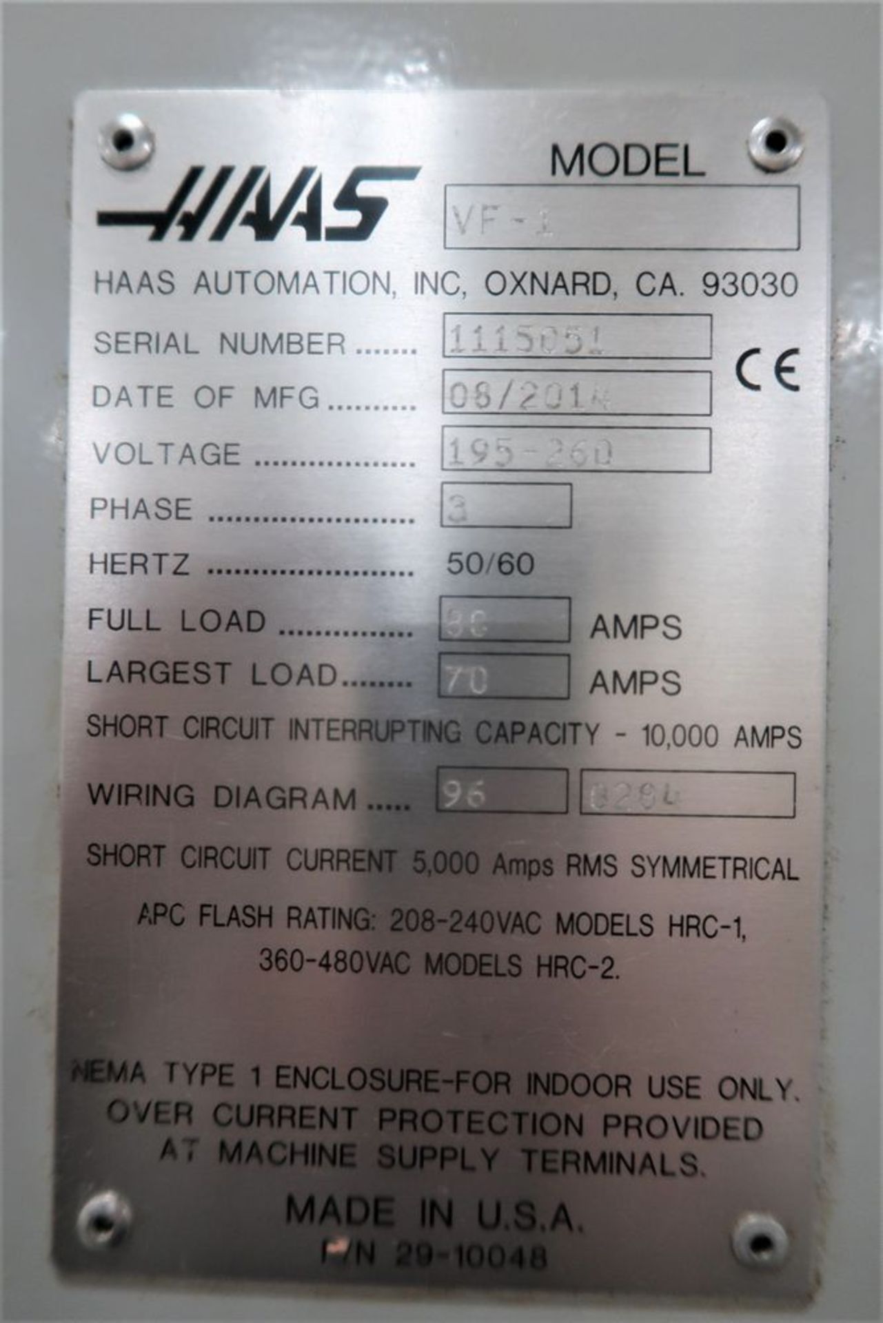 Haas VF1 4-Axis CNC Vertical Machining Center, S/N 1115051, New 2014 - Image 7 of 8