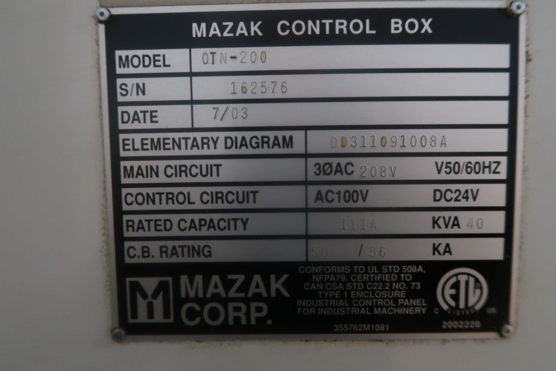 Mazak Quick Turn Nexus 200 2-Axis CNC Turning Center Lathe, S/N 162576 - Image 7 of 8