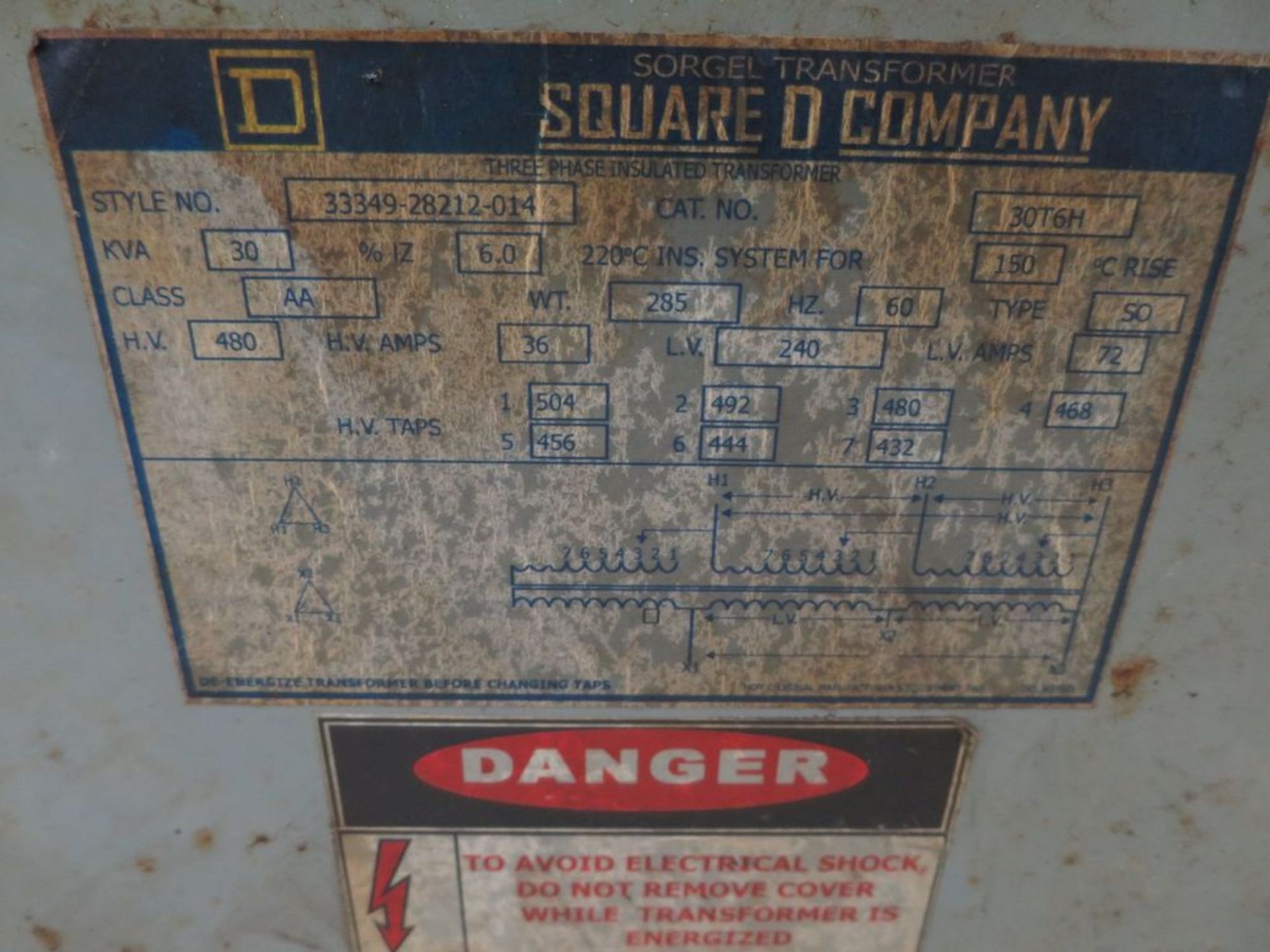 Square D 30KVA Transformer 480v-240v - Image 2 of 2