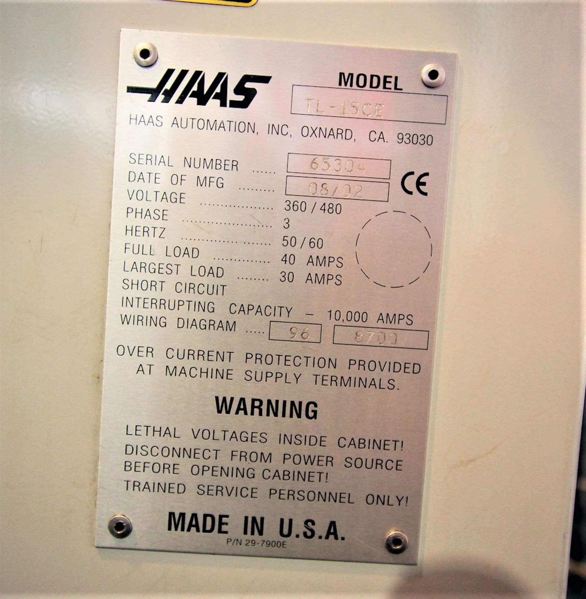 Haas TL-15 CNC Lathe, w/Sub Spindle, S/N 65304, New 2002 - Image 9 of 9
