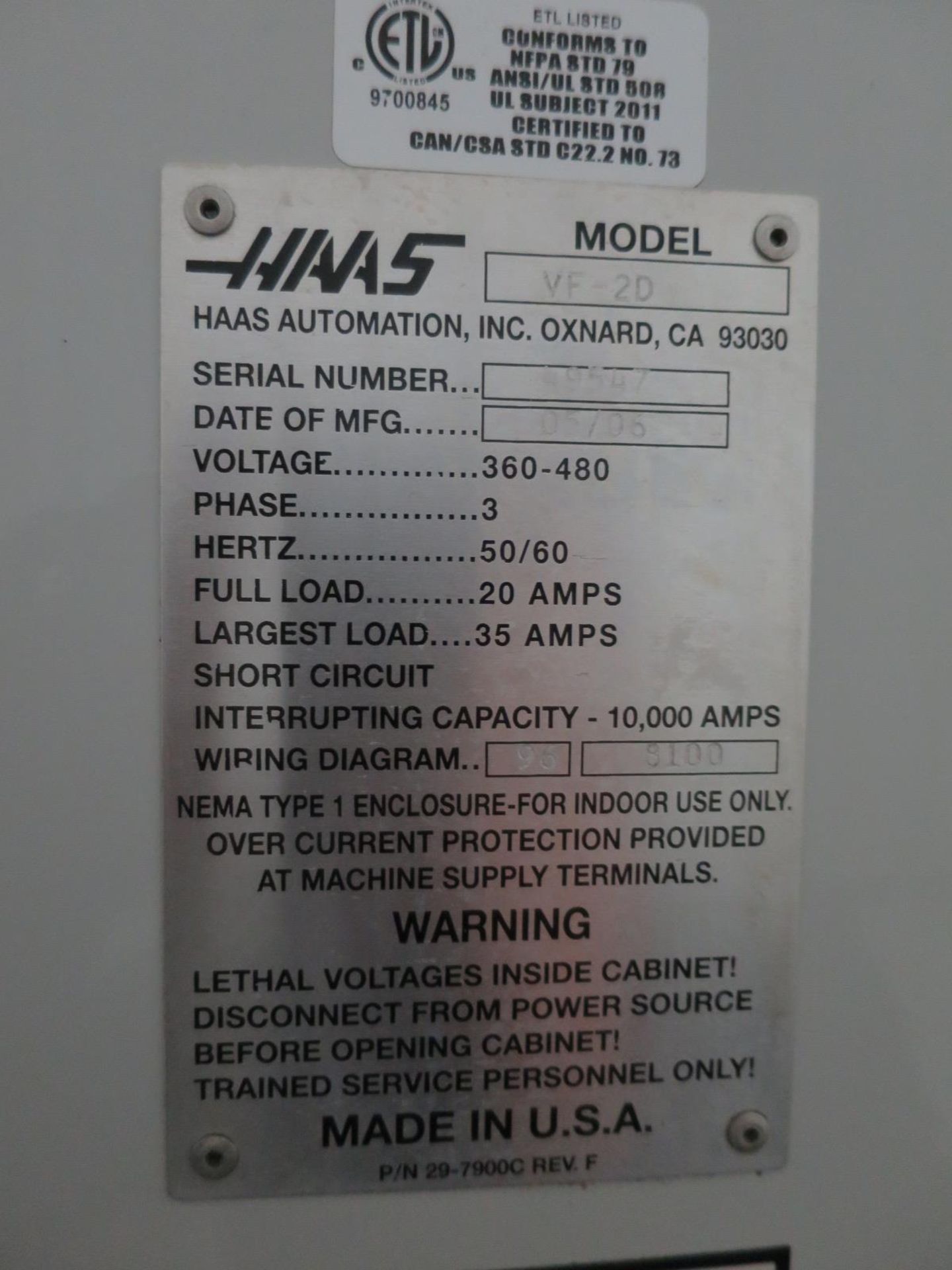 Haas VF-2 3-Axis 15,000 RPM Vertical Machining Center, S/N 49547, New 2006 - Image 8 of 9