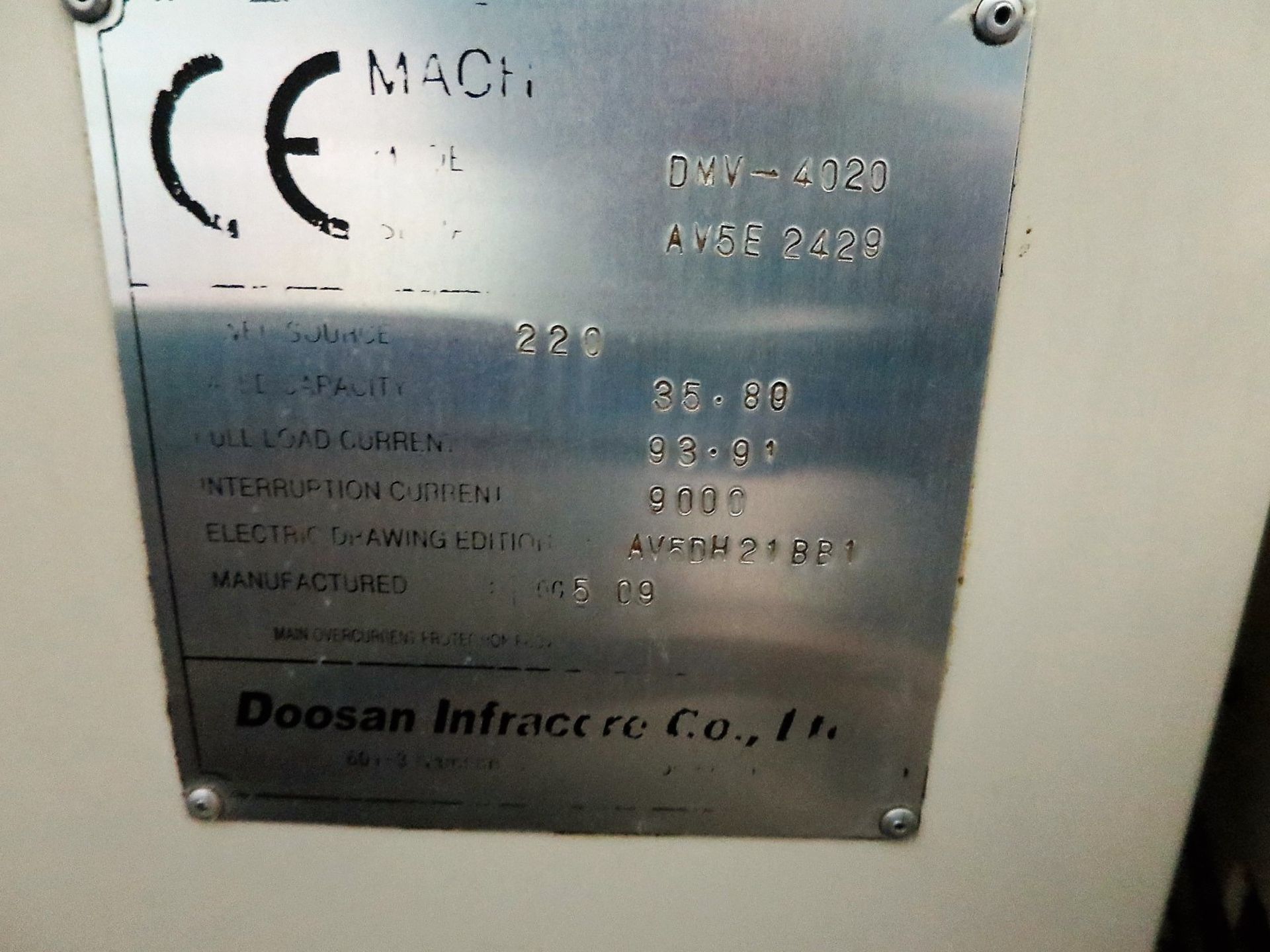Doosan/Daewoo DMV-4020 Diamond Series CNC Vertical Machining Center, S/N AV5E 2429, New 2005 - Image 10 of 11