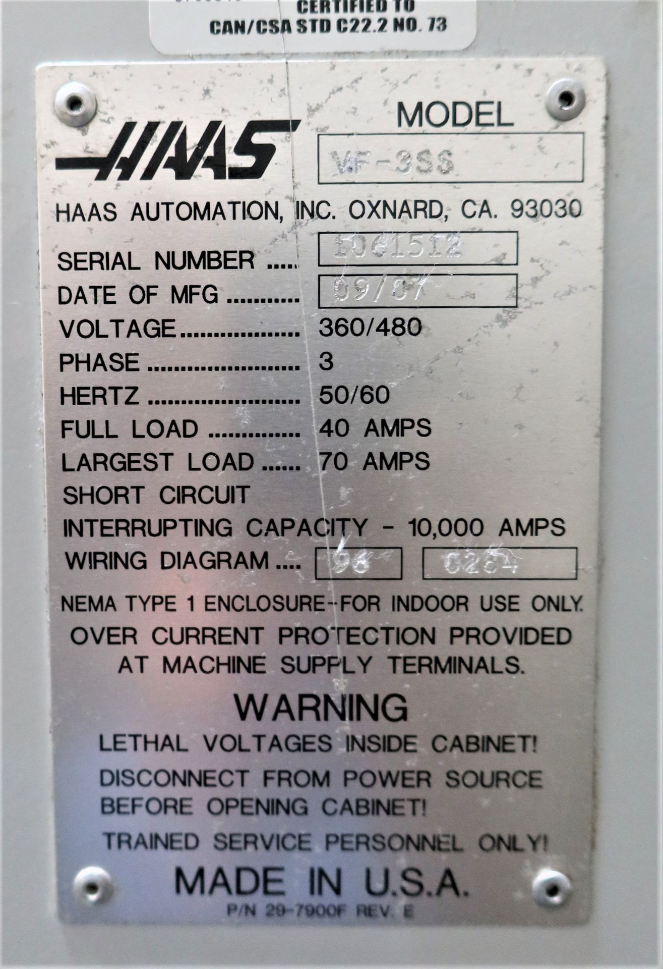 Haas VF-3SS Super Speed 5-Axis CNC Vertical Machining Center, S/N 1061512, New 2007 - Image 11 of 12