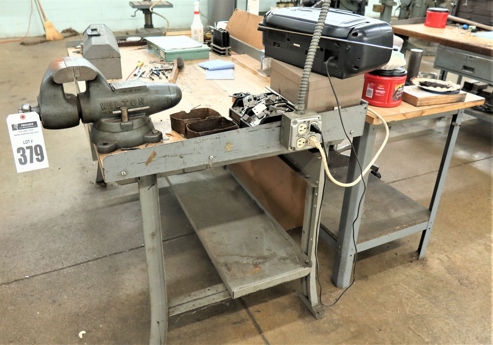 (2) Wood Top Work Benches with a Wilton Vice