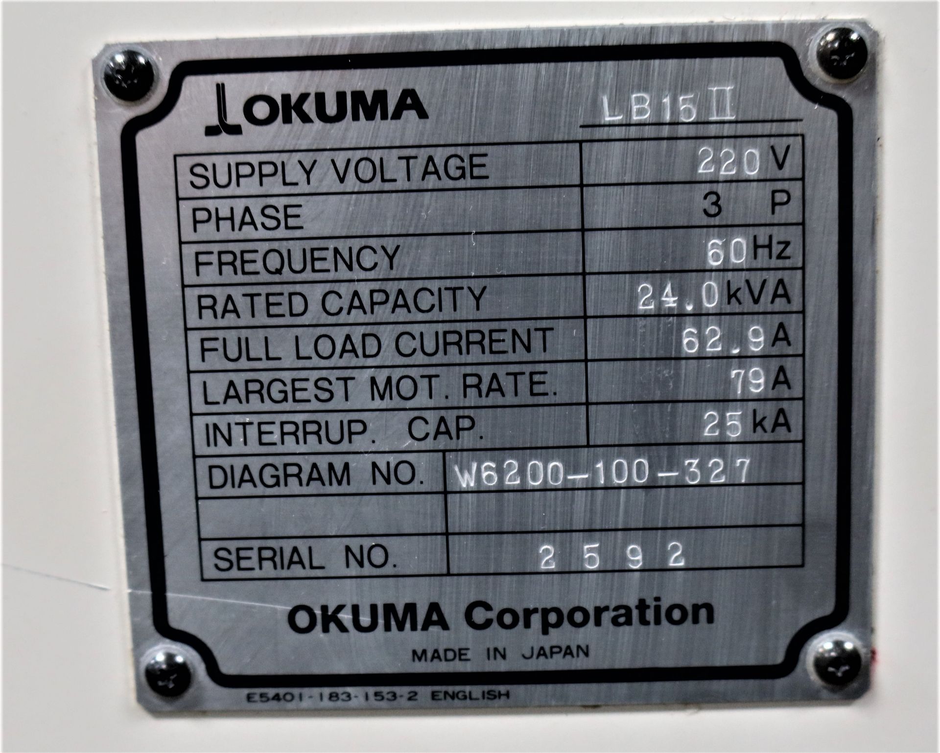 Okuma LB-15II-W 2-Axis CNC Lathe Turning Center, S/N 2592, New 1998 - Image 8 of 8
