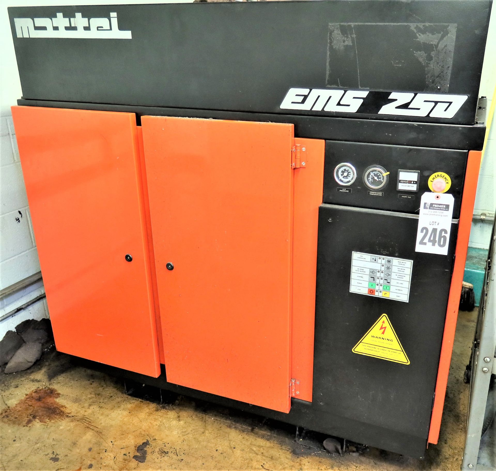 Mattei EMS 250 Screw Type Air Compressor, S/N 49386