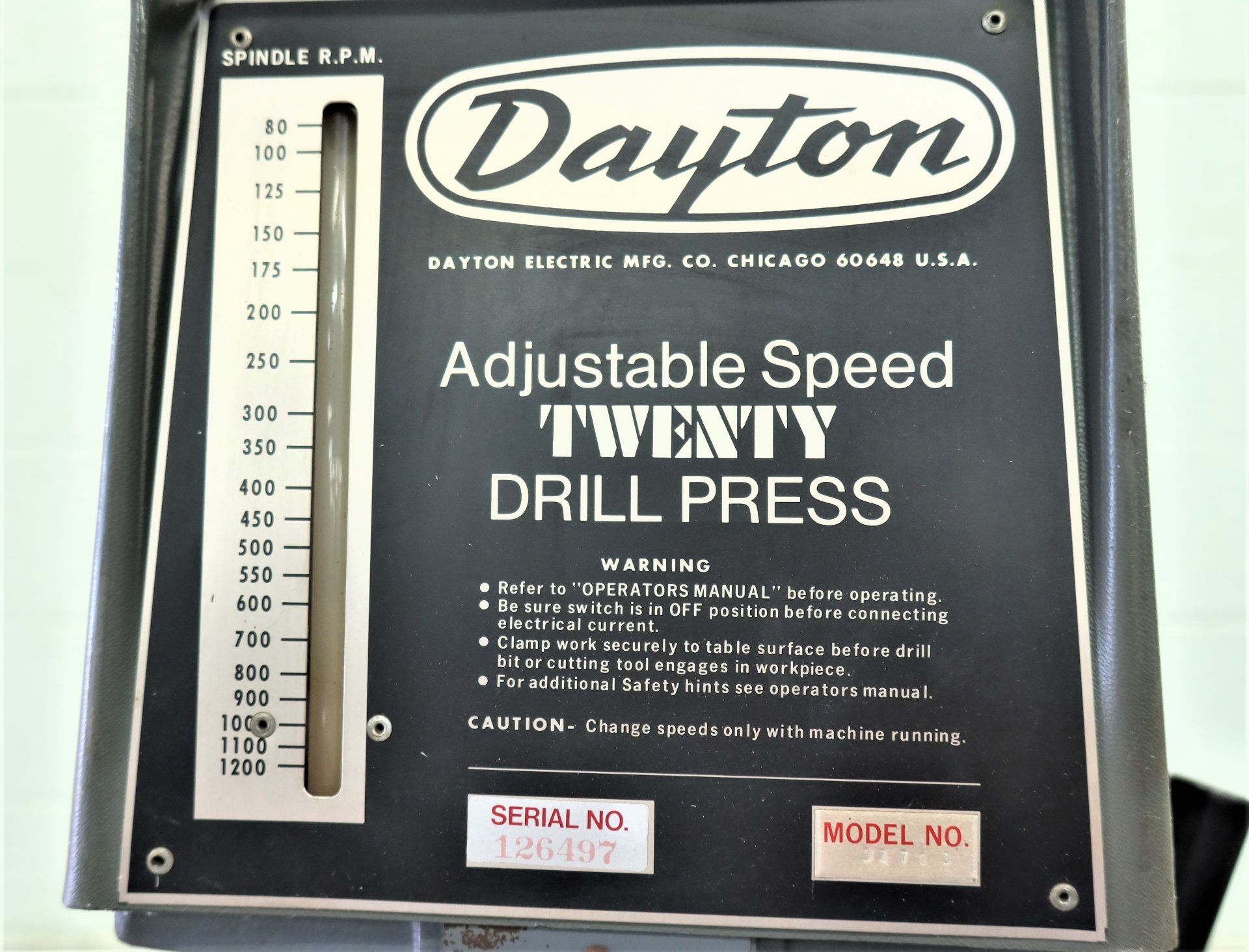 20" Dayton Floor Standing Drill Press Model 3Z713, S/N 126497 - Image 2 of 3