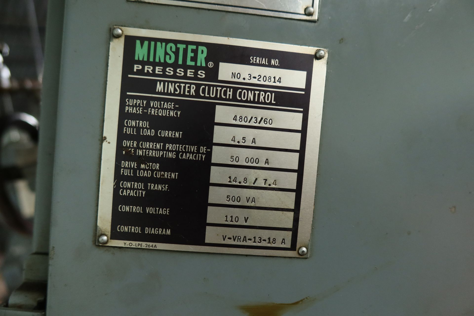 22 Ton Minster #3 high Speed OBI Press, S/N 20814 - Image 4 of 7
