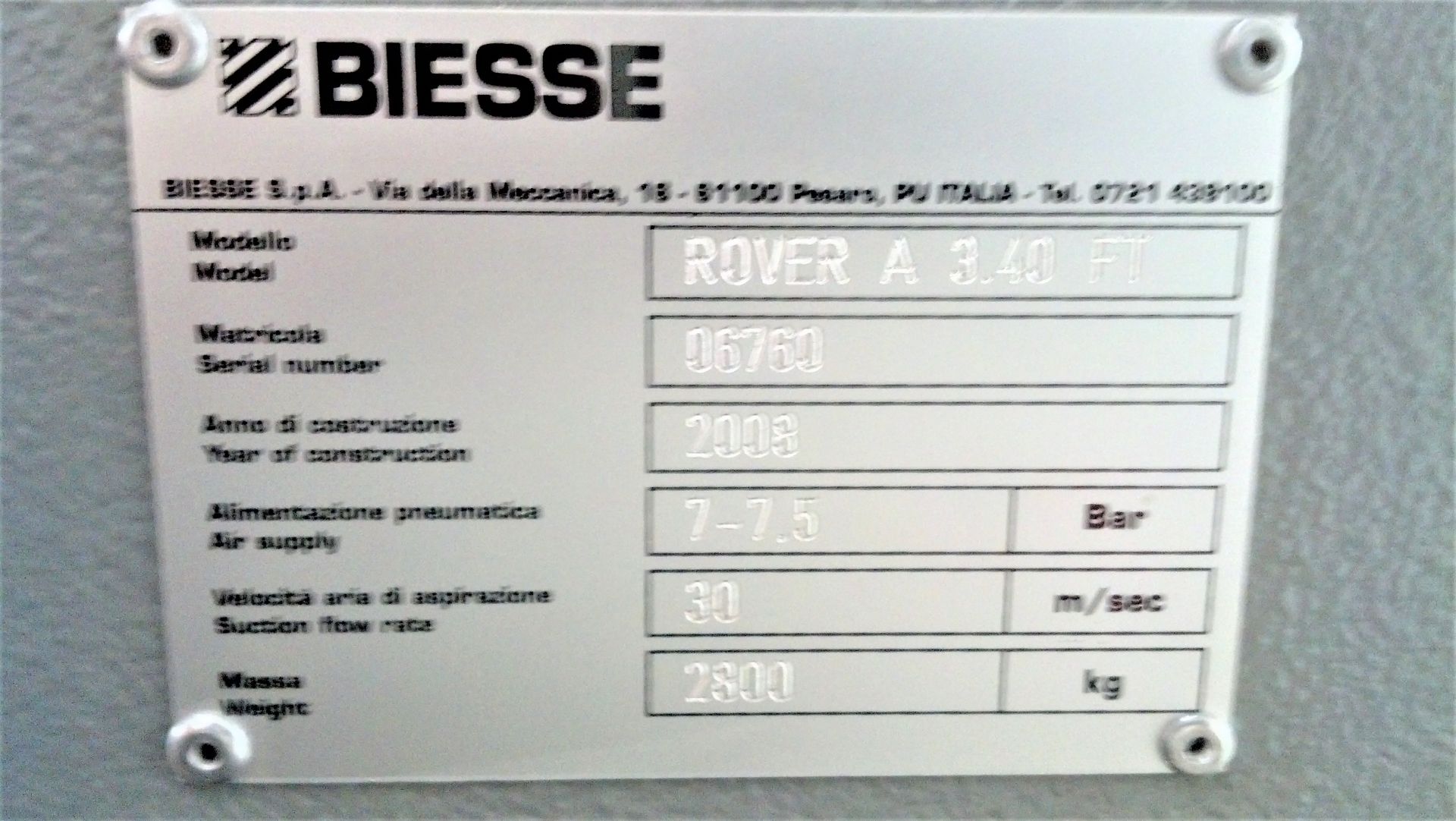 Biesse Rover A 3.40 FT 3-Axis CNC Router, S/N 06760, New 2008 - Image 10 of 16