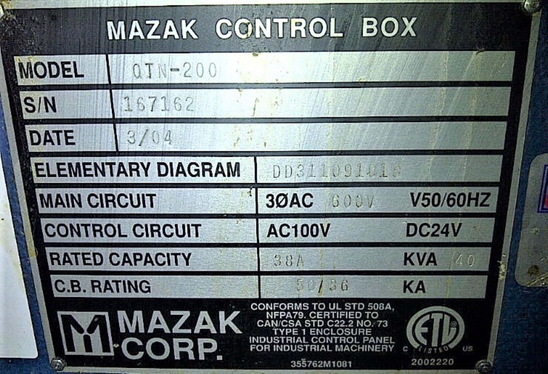 Mazak Quick Turn 200 QTN-200 CNC Lathe, S/N 167162, New 2004 - Image 4 of 4