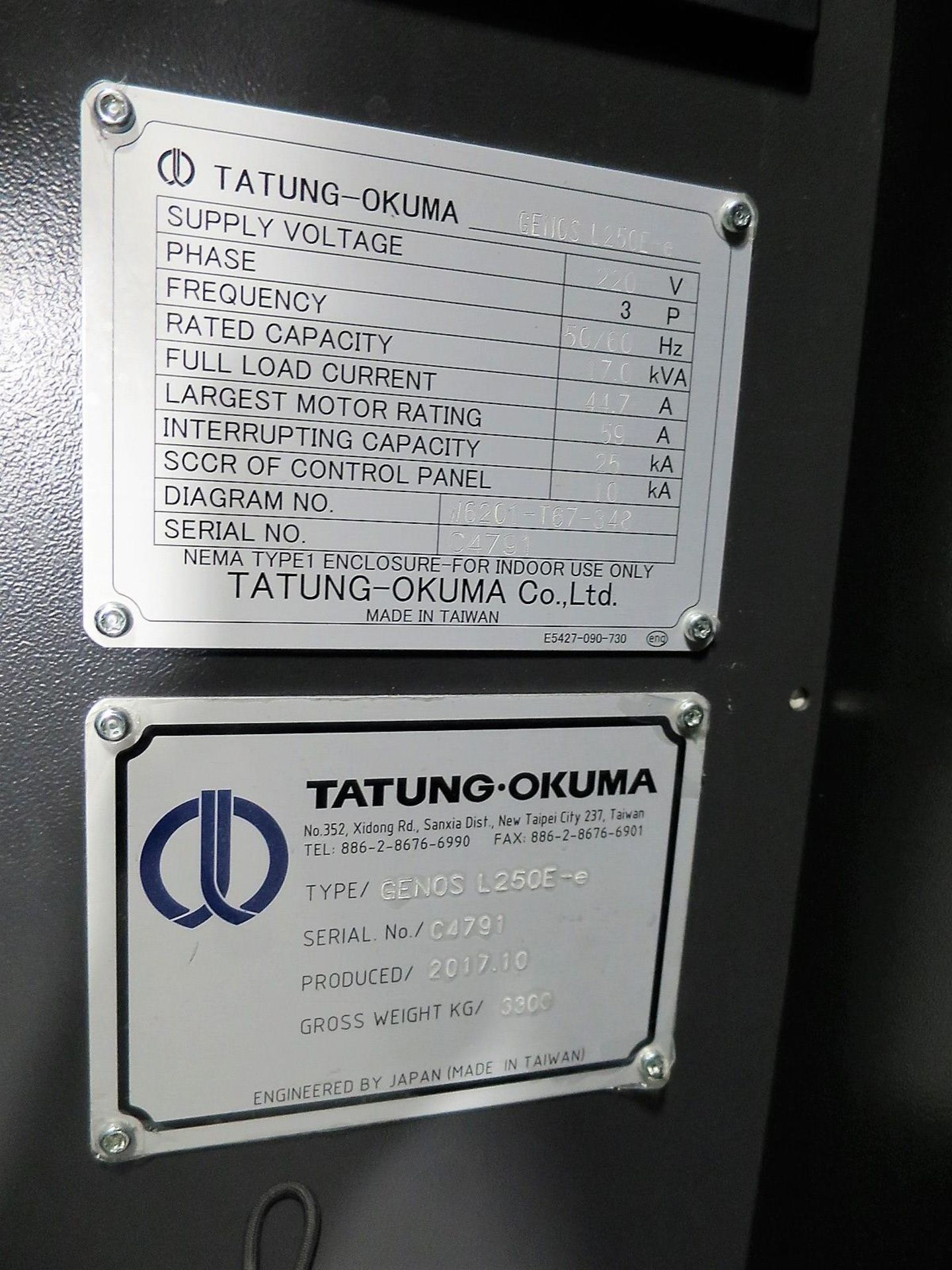 Okuma Genos L250E 2-Axis CNC Turning Center Lathe, S/N C4791, New 2017 - Image 10 of 10