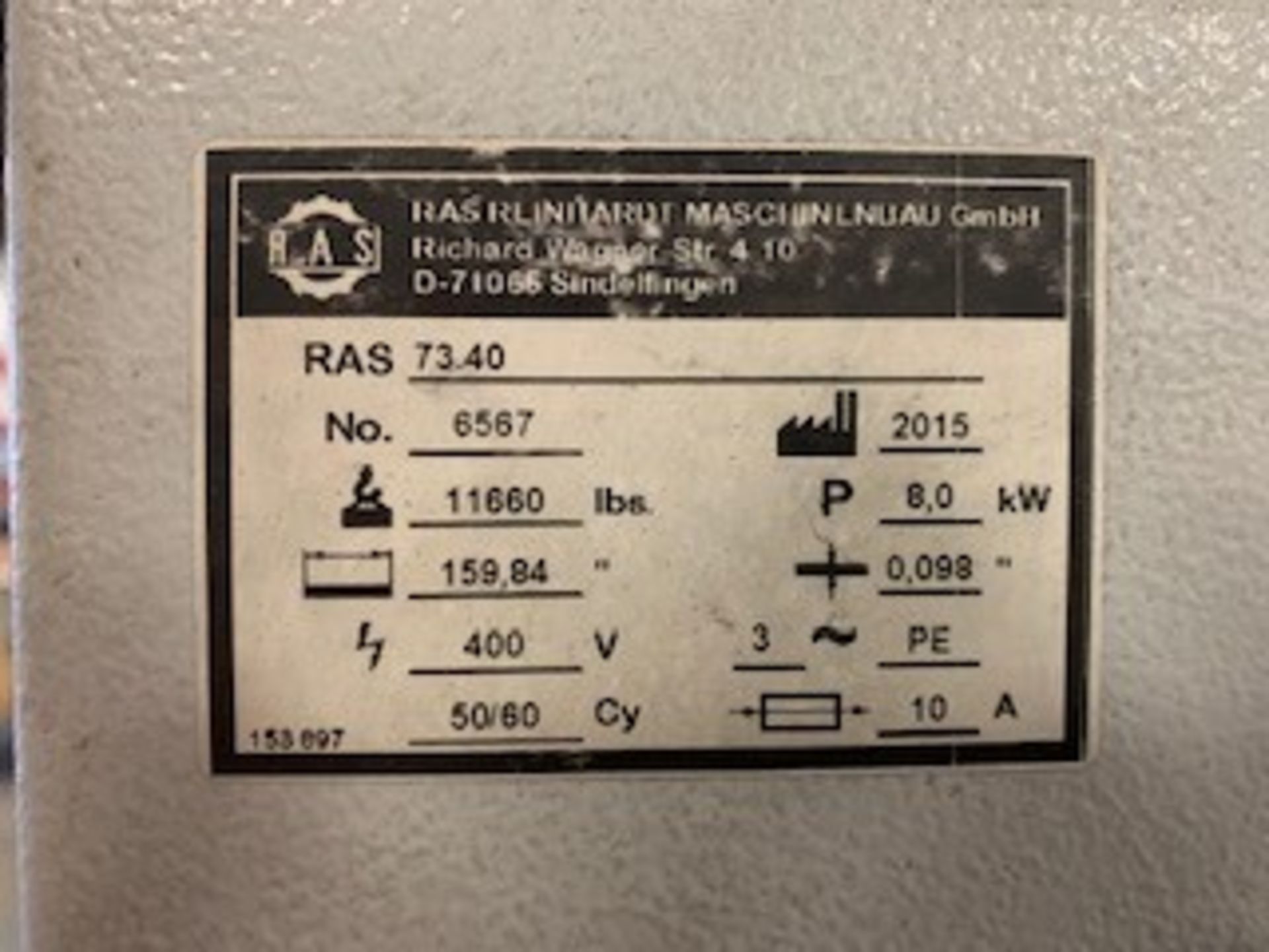 Ras Flexibend 73.40 CNC Folding Machine, S/N 6567, New 2015 - Image 9 of 10