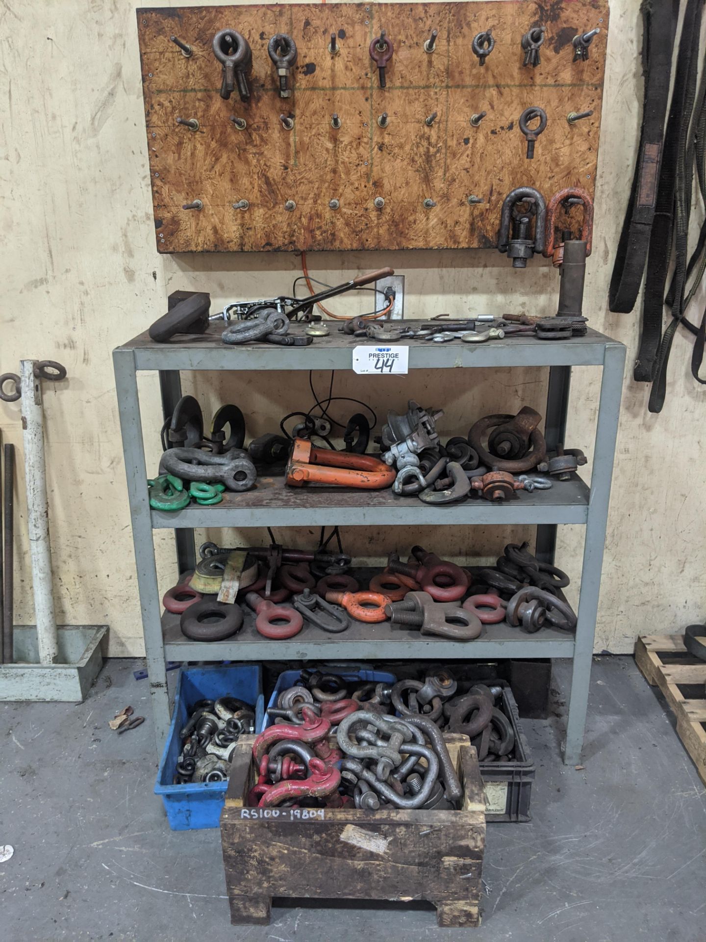 3-Tier Steel Shelving Unit with Contents of Assorted I-Bolts & Lifting Shackles