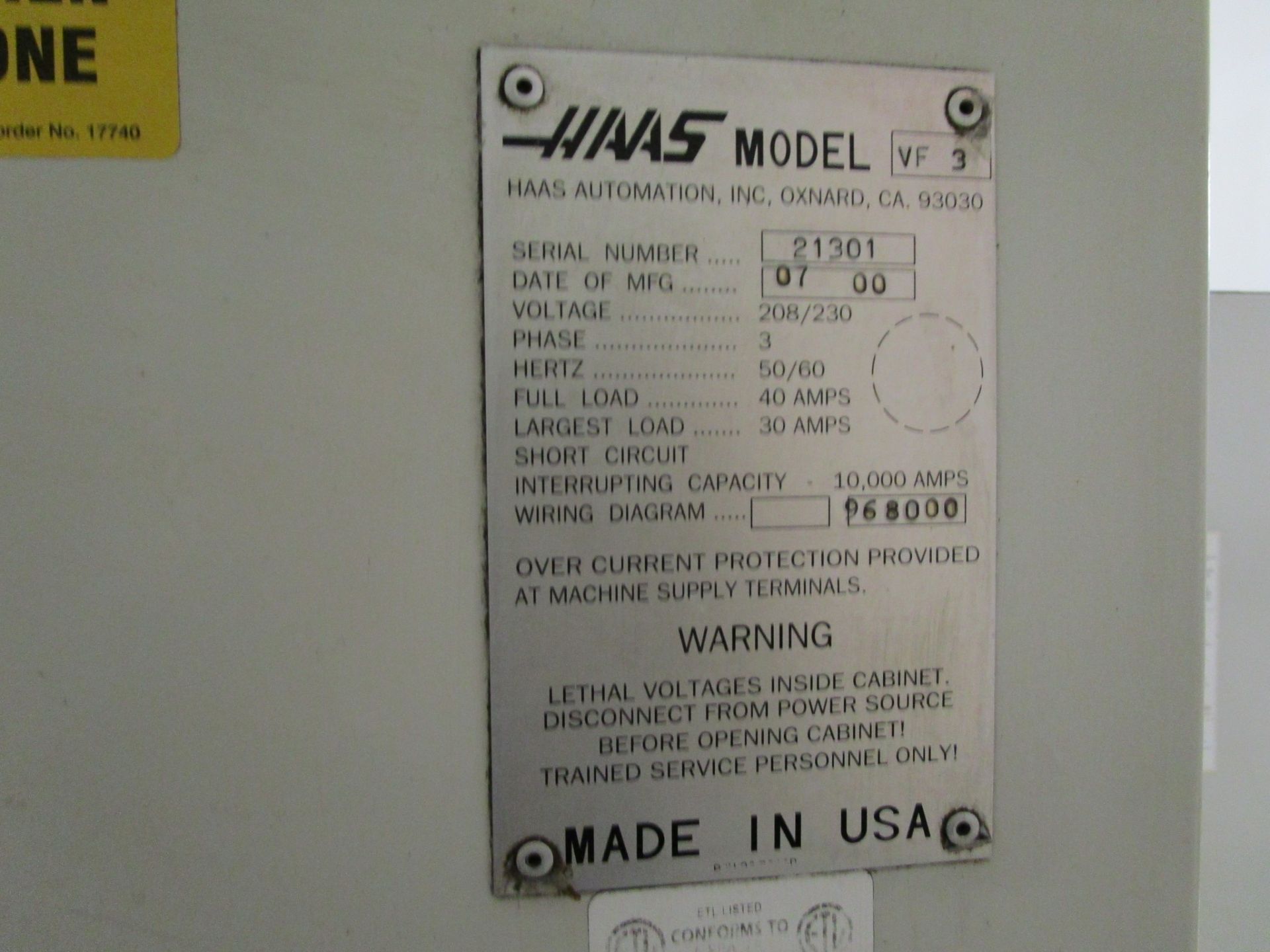 Haas VF-3 CNC Vertical Machining Center - Image 6 of 7