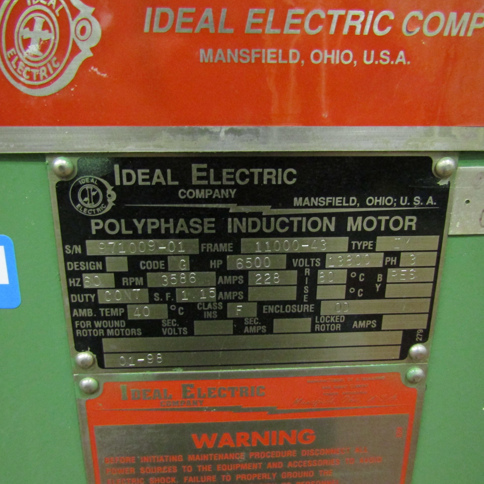 Ideal Electric 6500HP 3583 RPM Induction Motor - Image 2 of 5